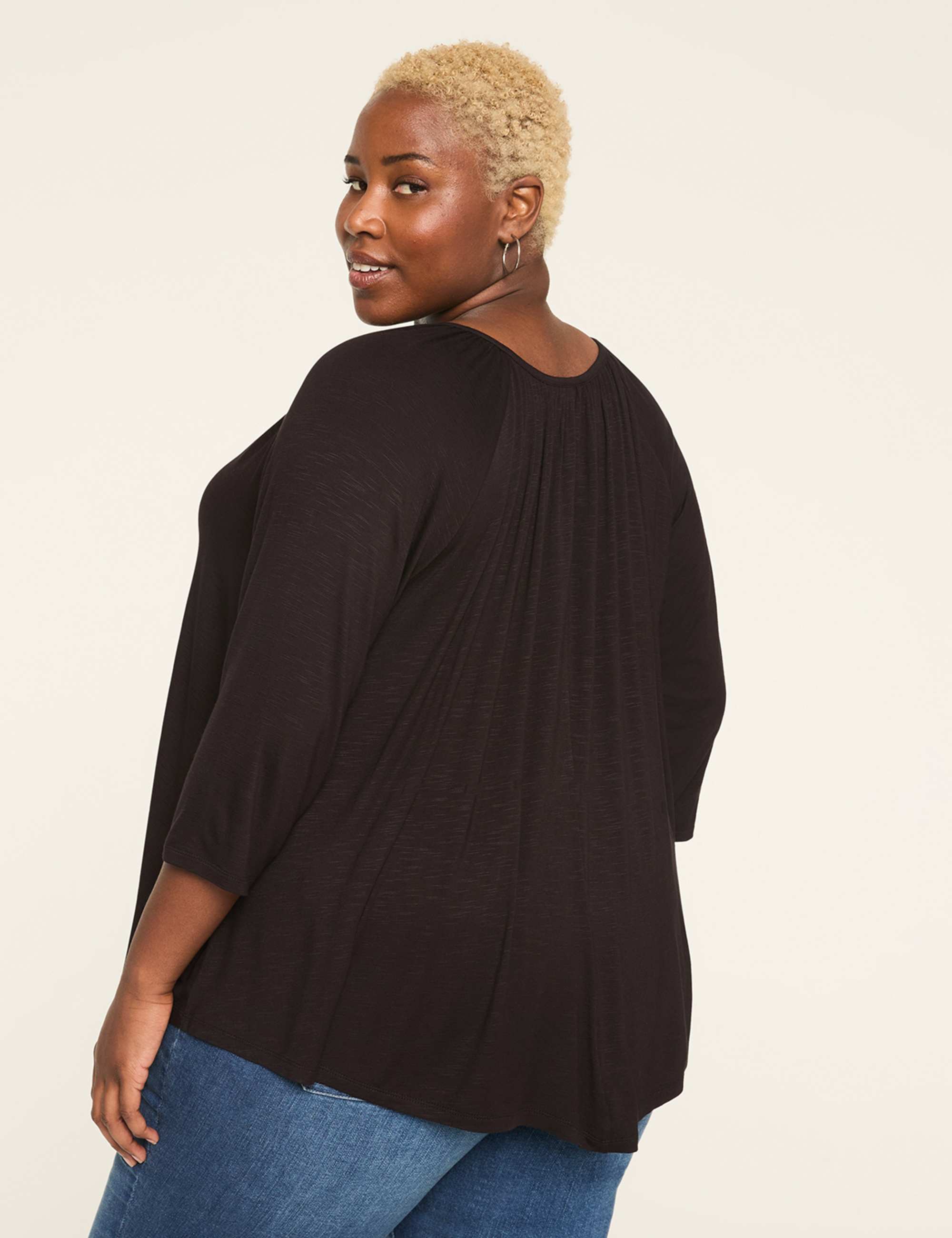 Swing 3/4-Sleeve Notch-Neck Top