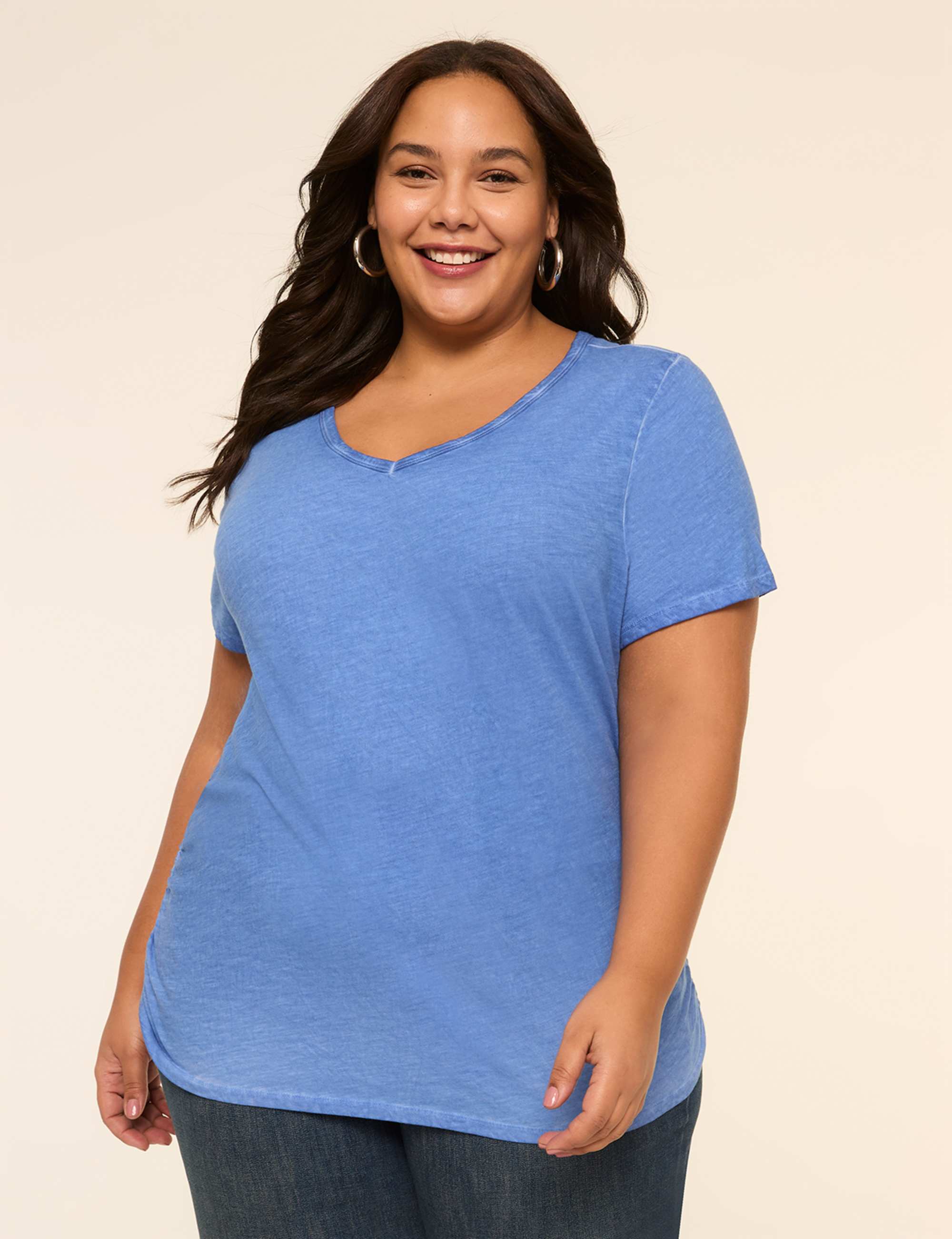 Short-Sleeve V-Neck Side-Ruched Tee