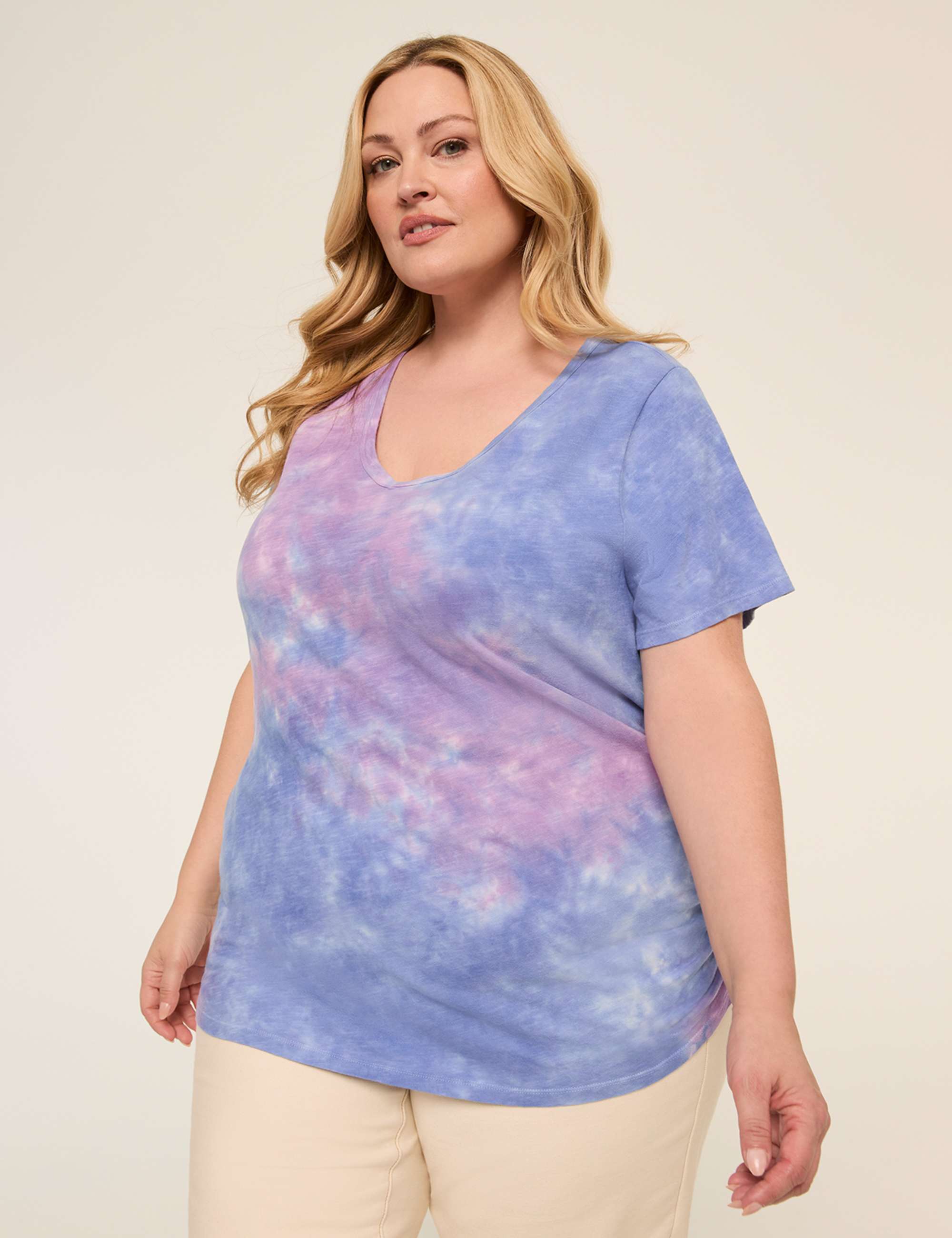 Short-Sleeve V-Neck Side-Ruched Tee