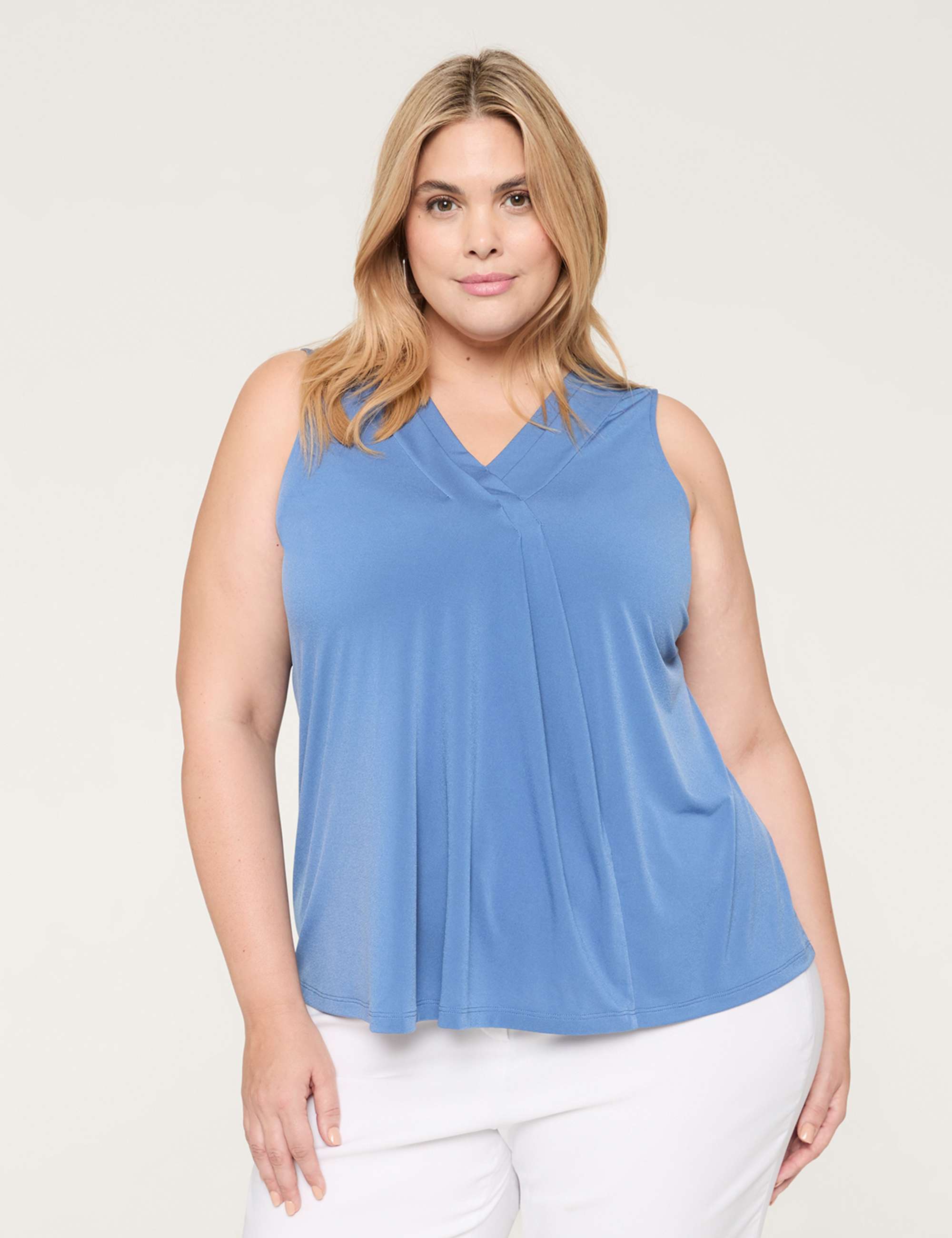 Swing Sleeveless Pleat-Front Top