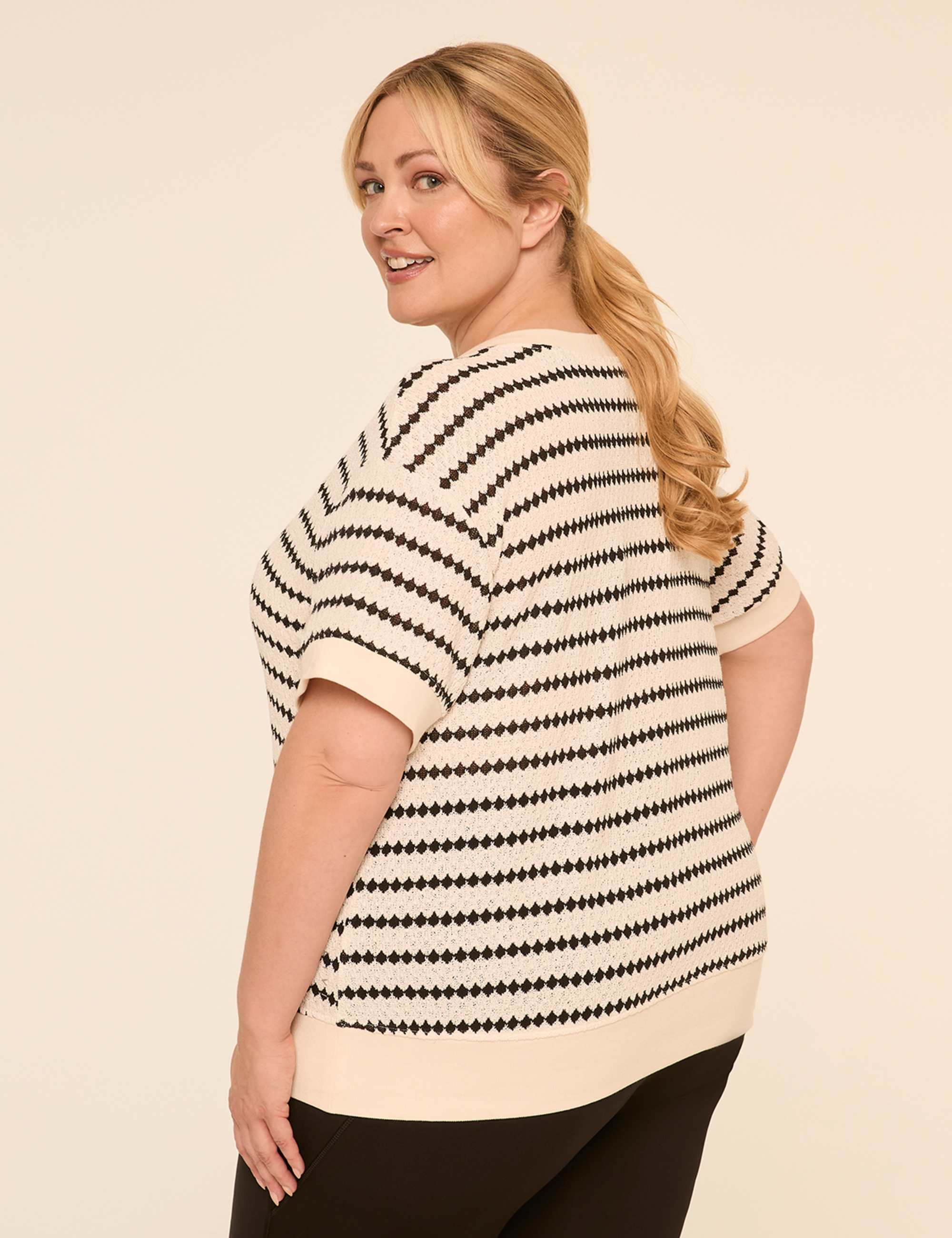 LIVI Elbow-Sleeve Textured-Knit Top