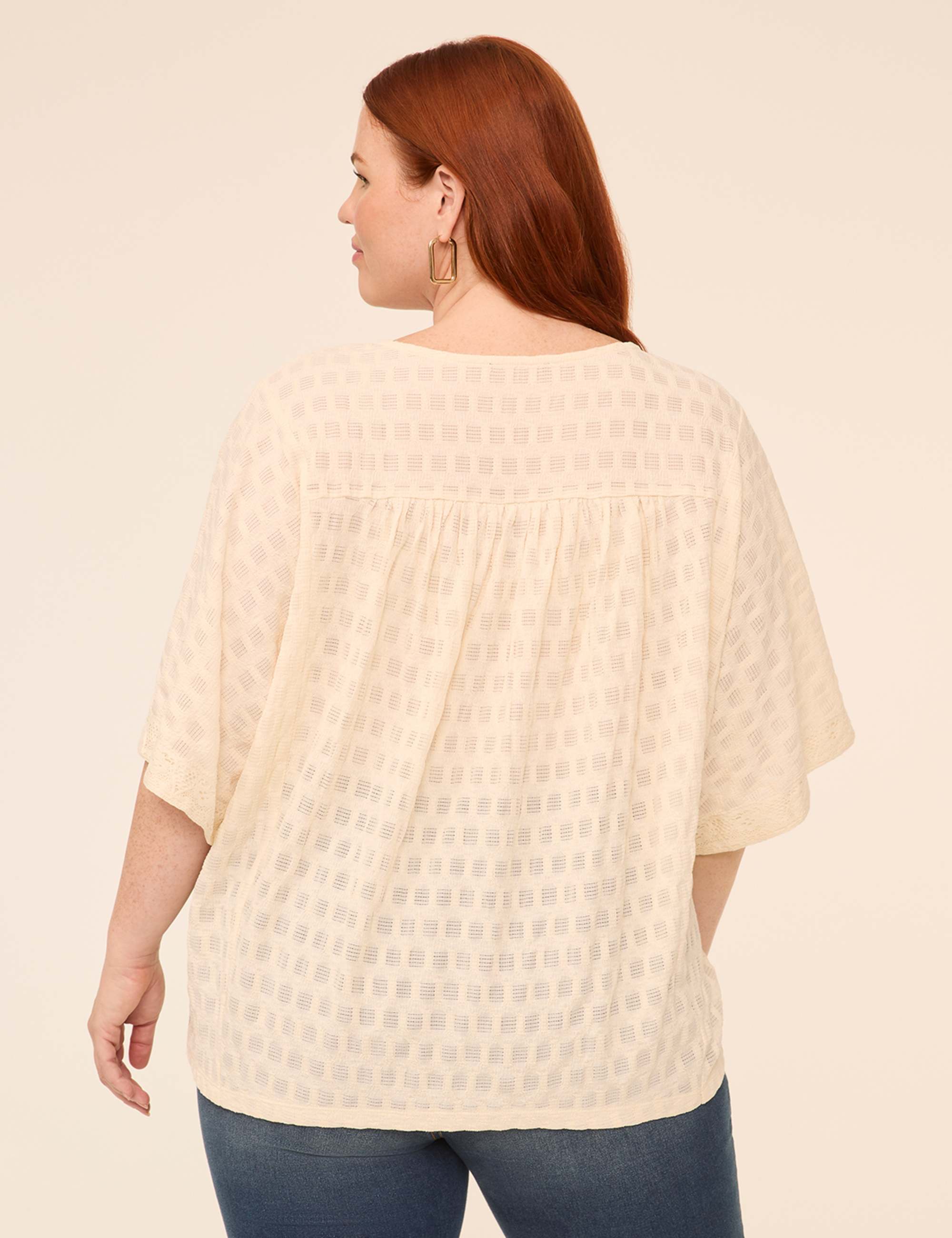 Button-Front Lace-Trim Top