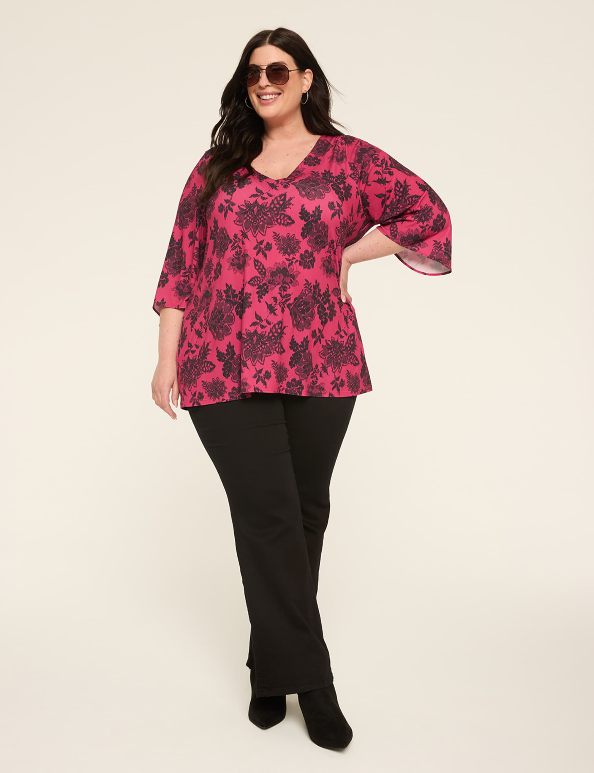 3/4-Sleeve V-Neck Tunic Top