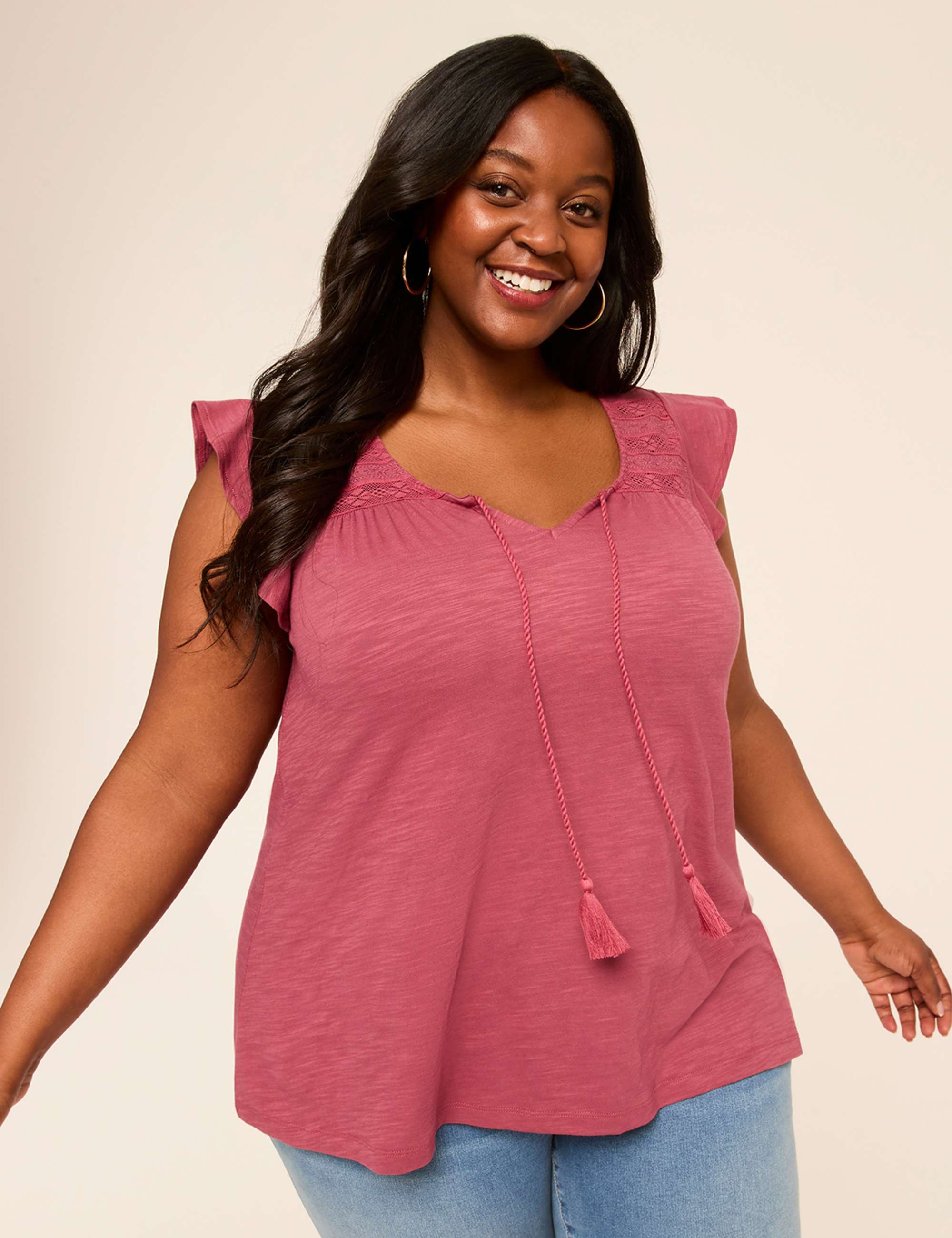 Flutter-Sleeve Lace-Trim Top