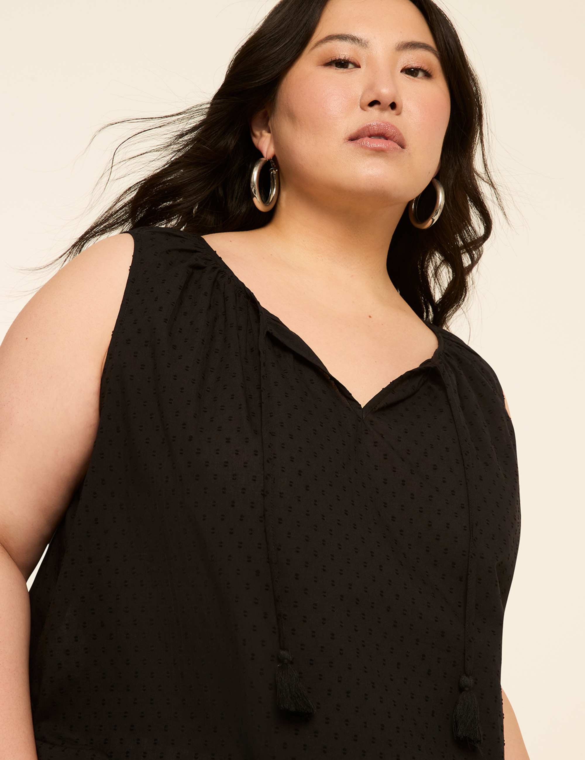 Sleeveless Tie-Neck Blouse