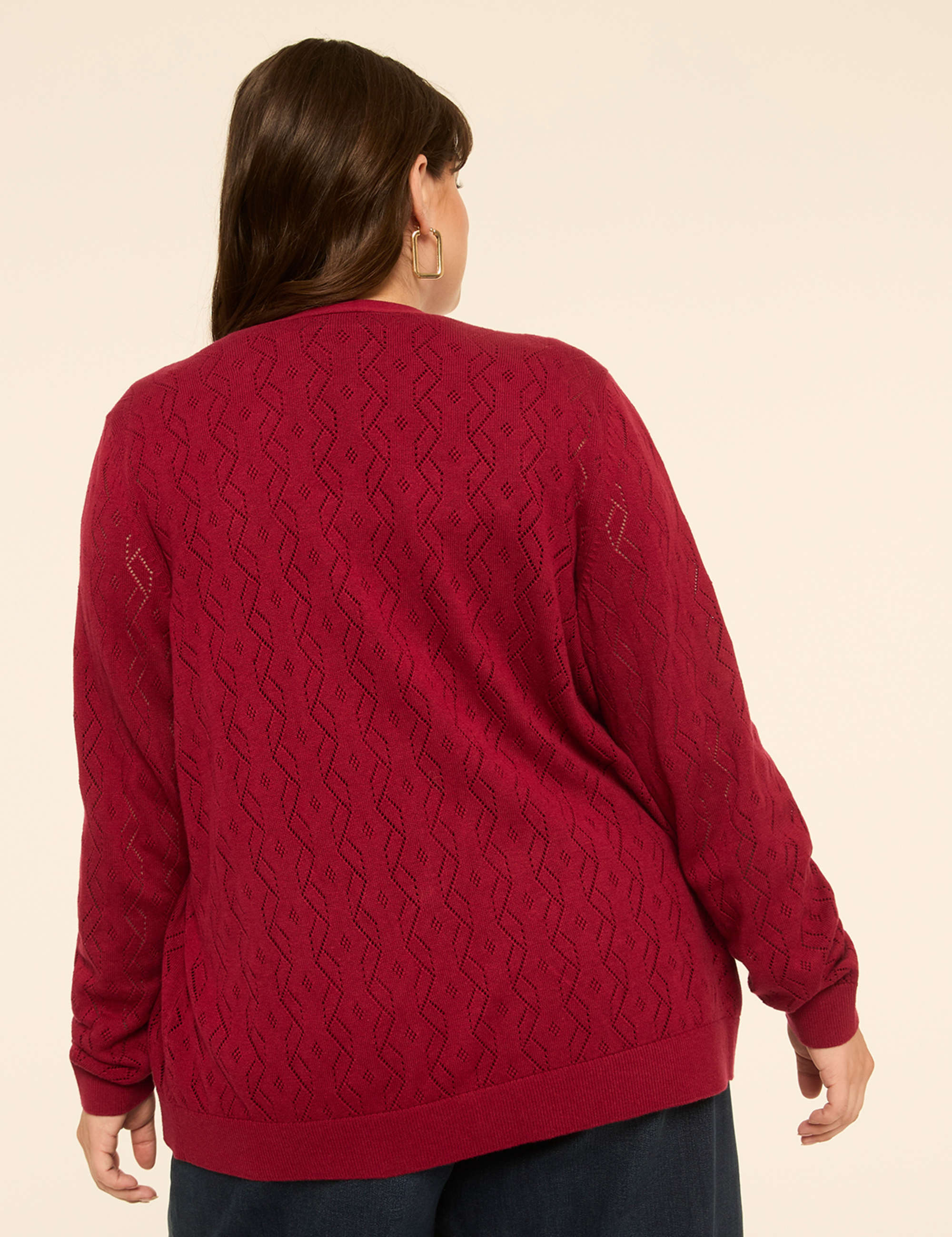 Pointelle-Stitch Open-Front Cardigan