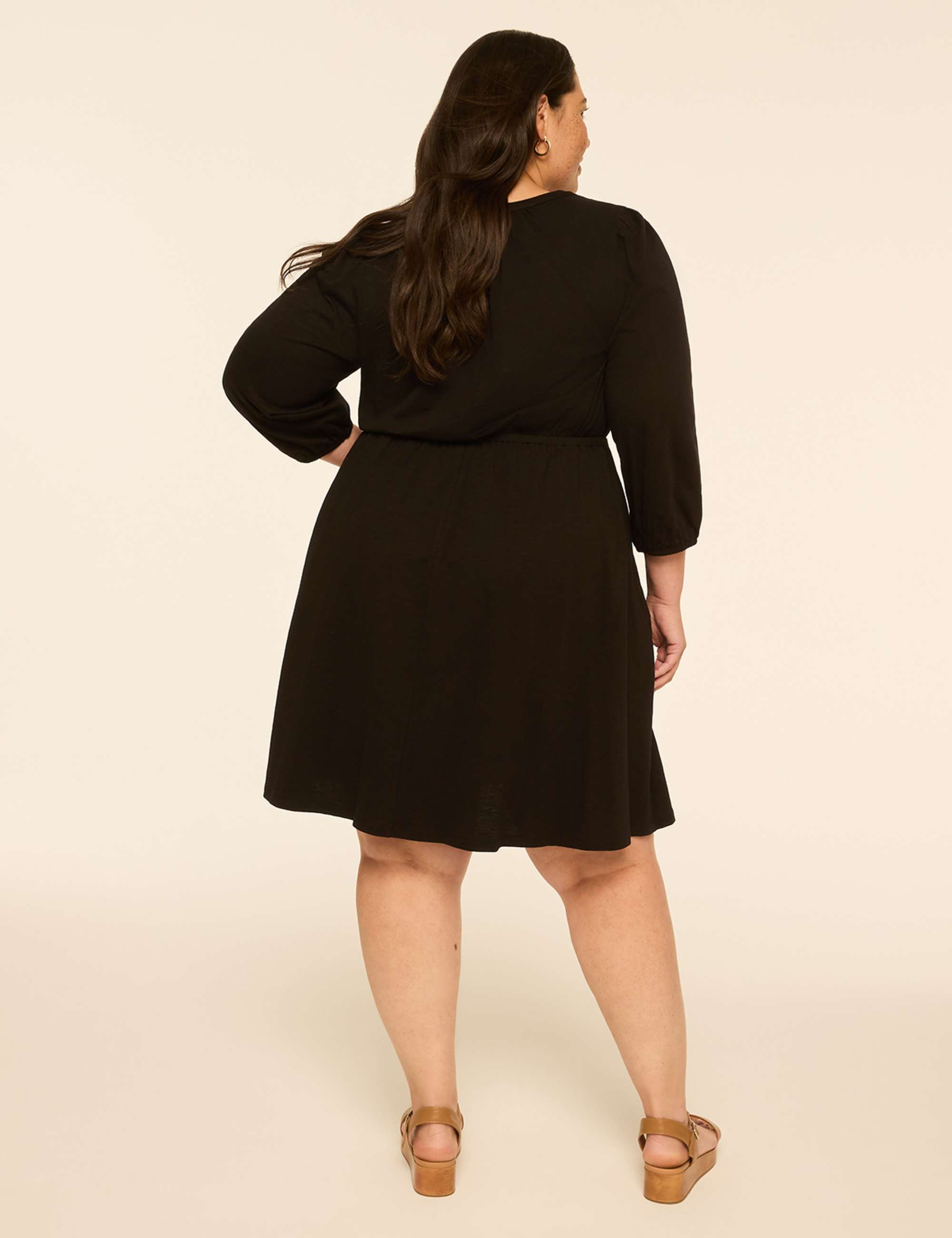 3/4-Sleeve Split-Neck Dress