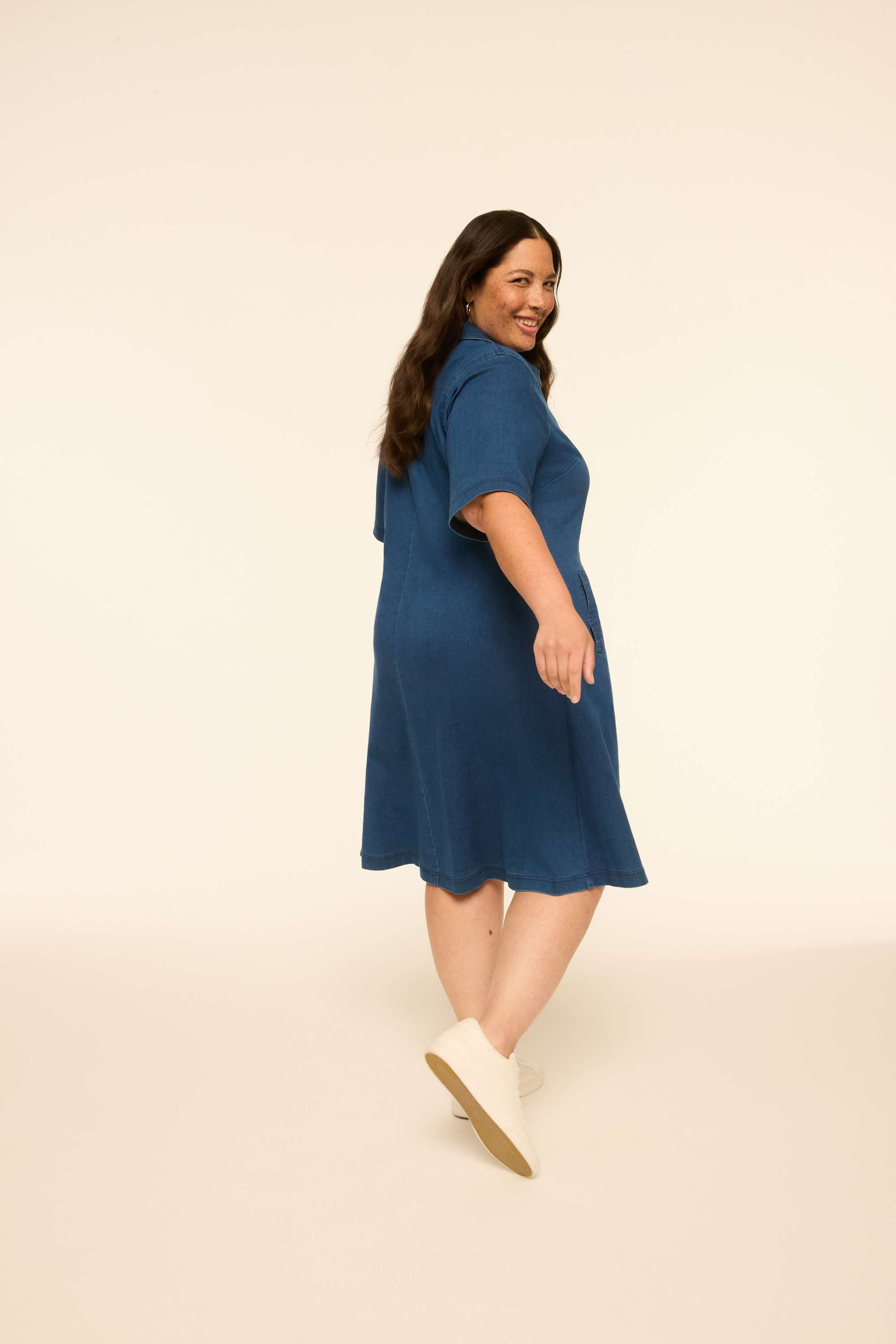 Knit Denim Collared Short Dress