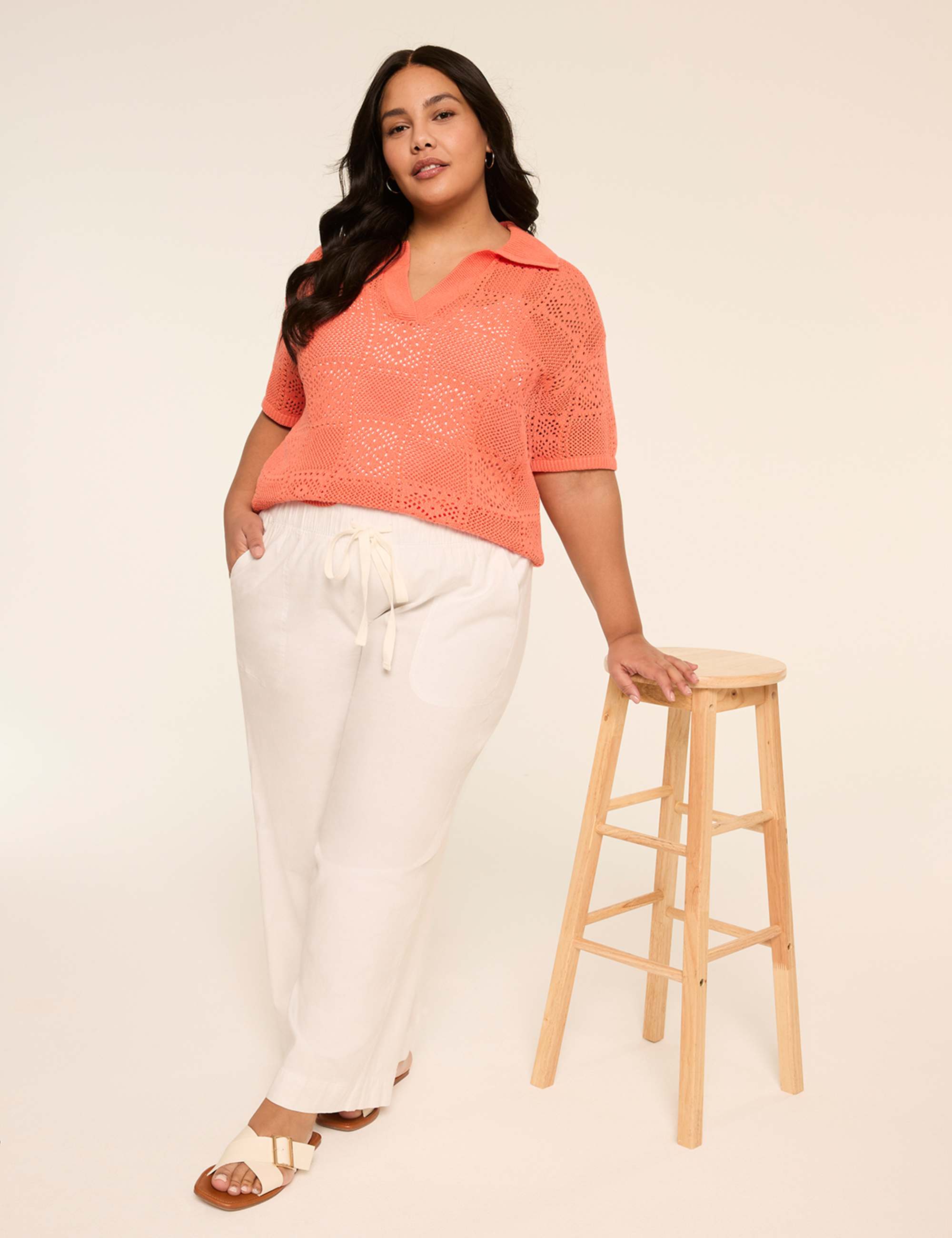 Short-Sleeve Collared Sweater Pullover