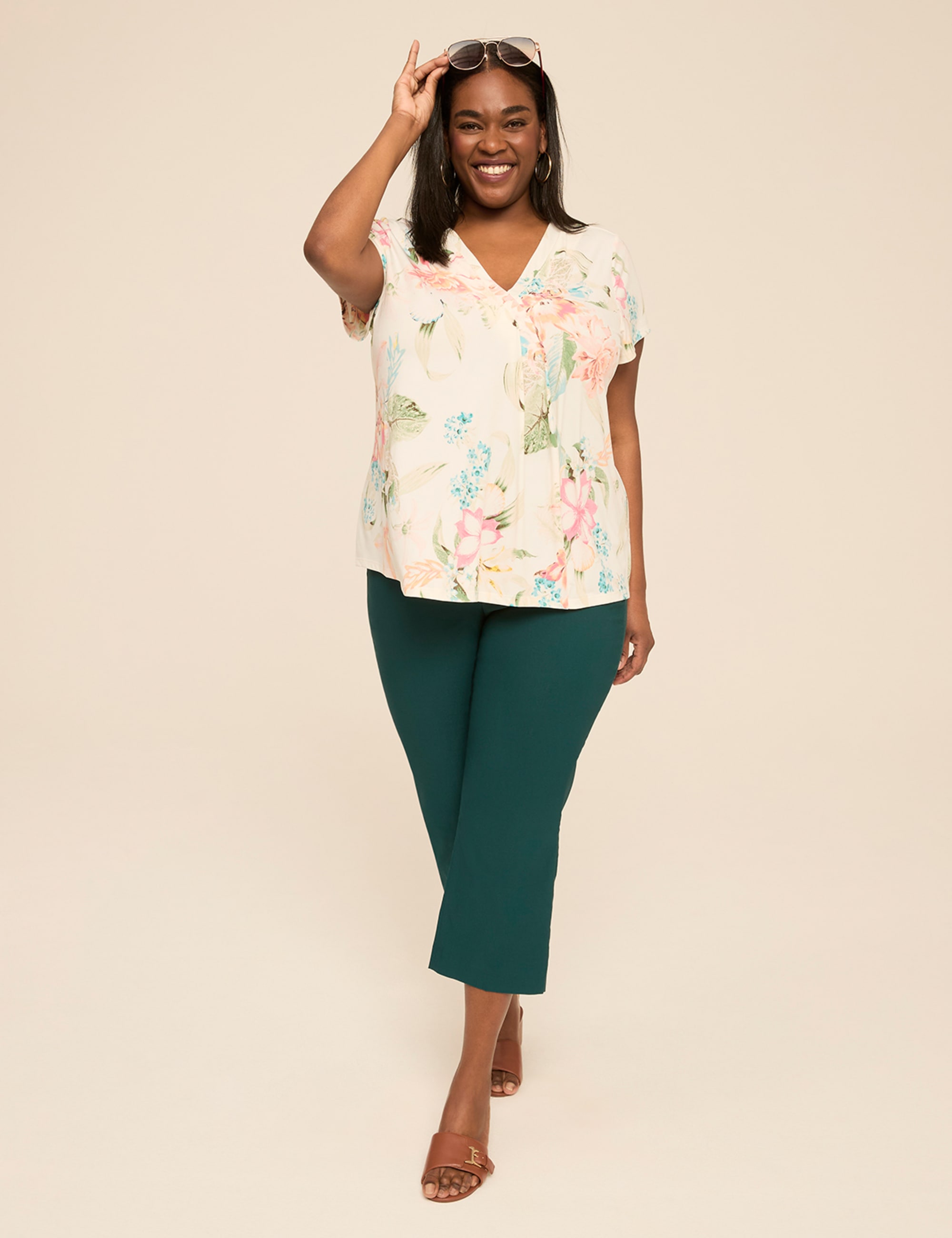 Swing Cap-Sleeve Pleat-Front Top
