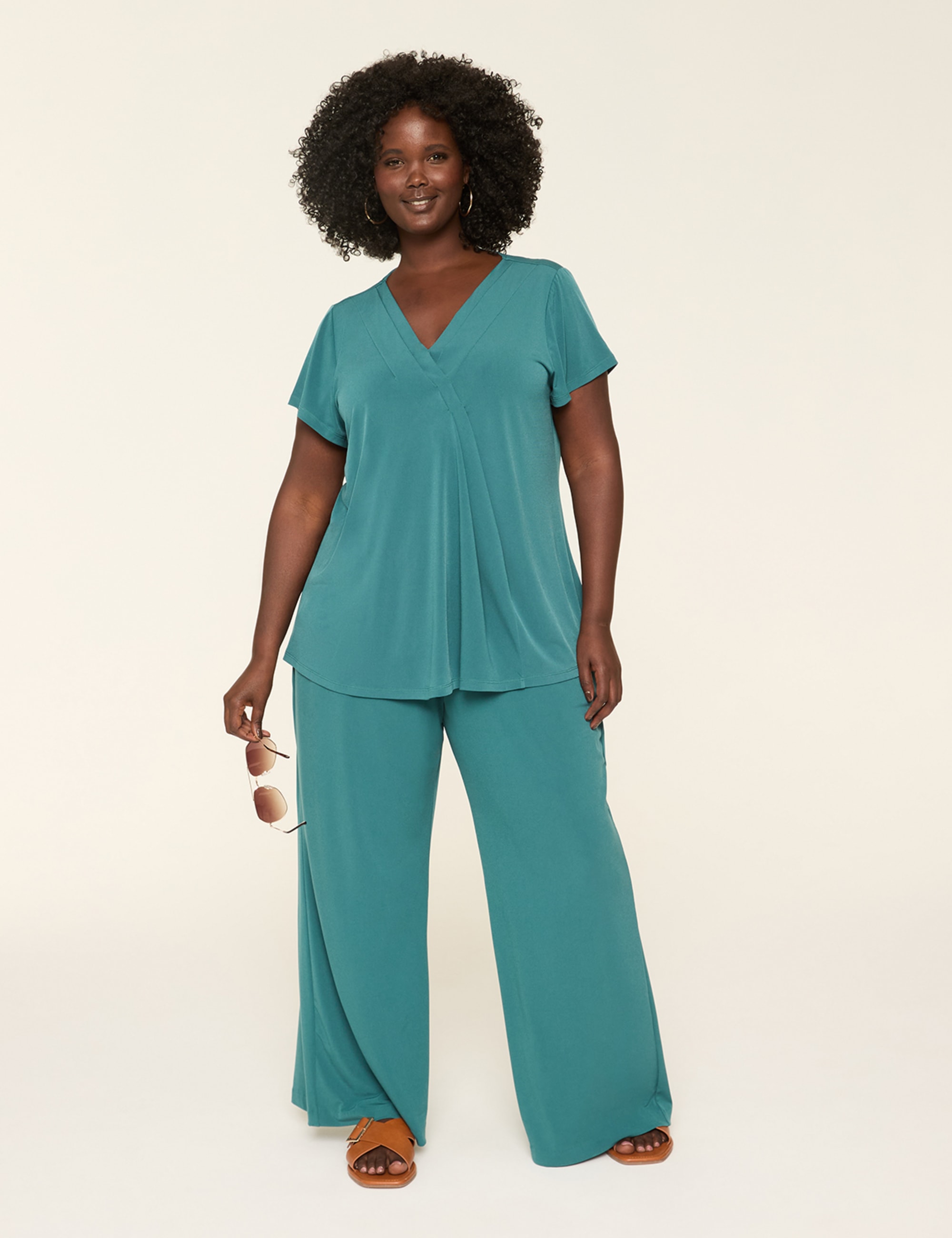 Cap-Sleeve Pleat-Front Top