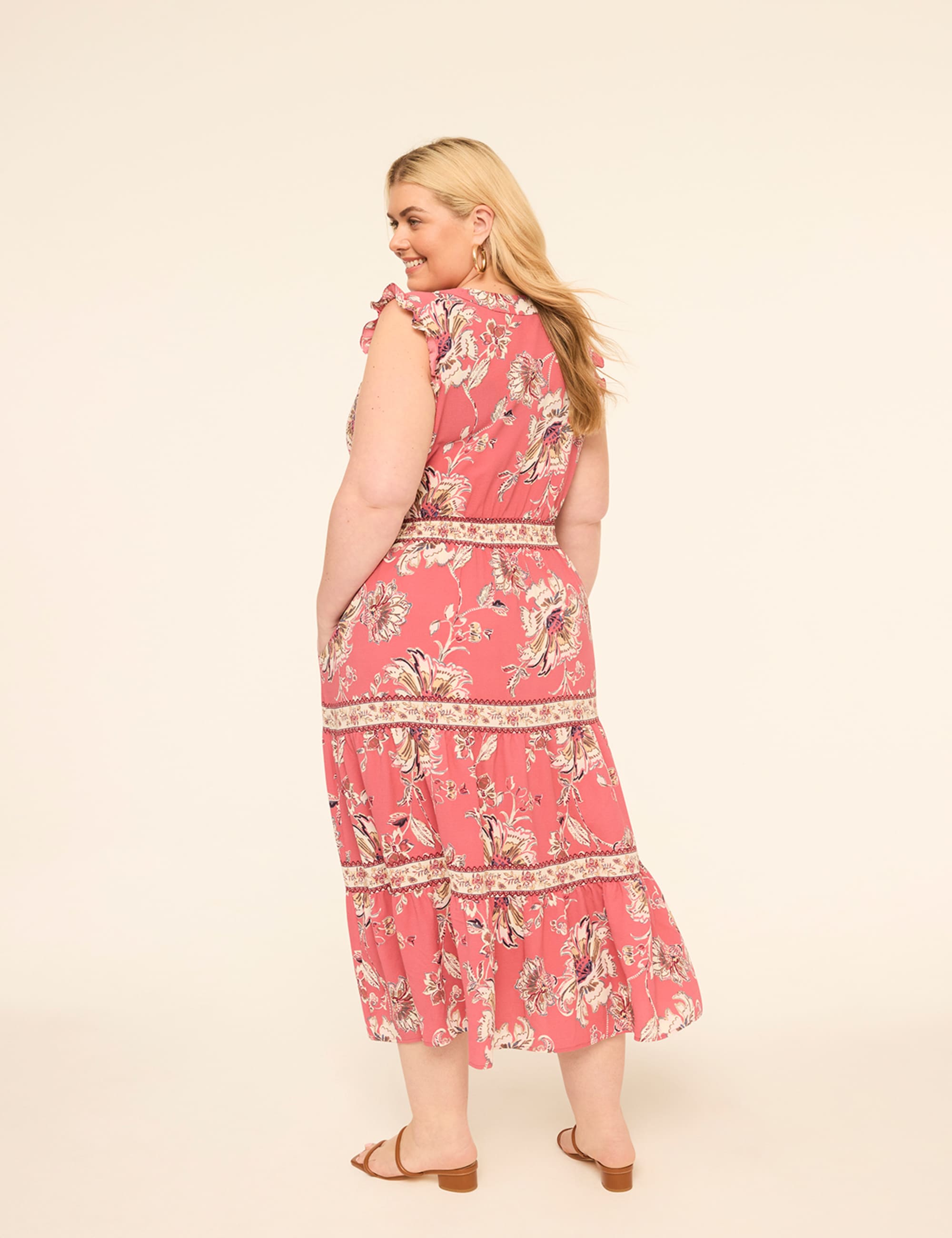 Ruffle-Sleeve Tiered Maxi Dress