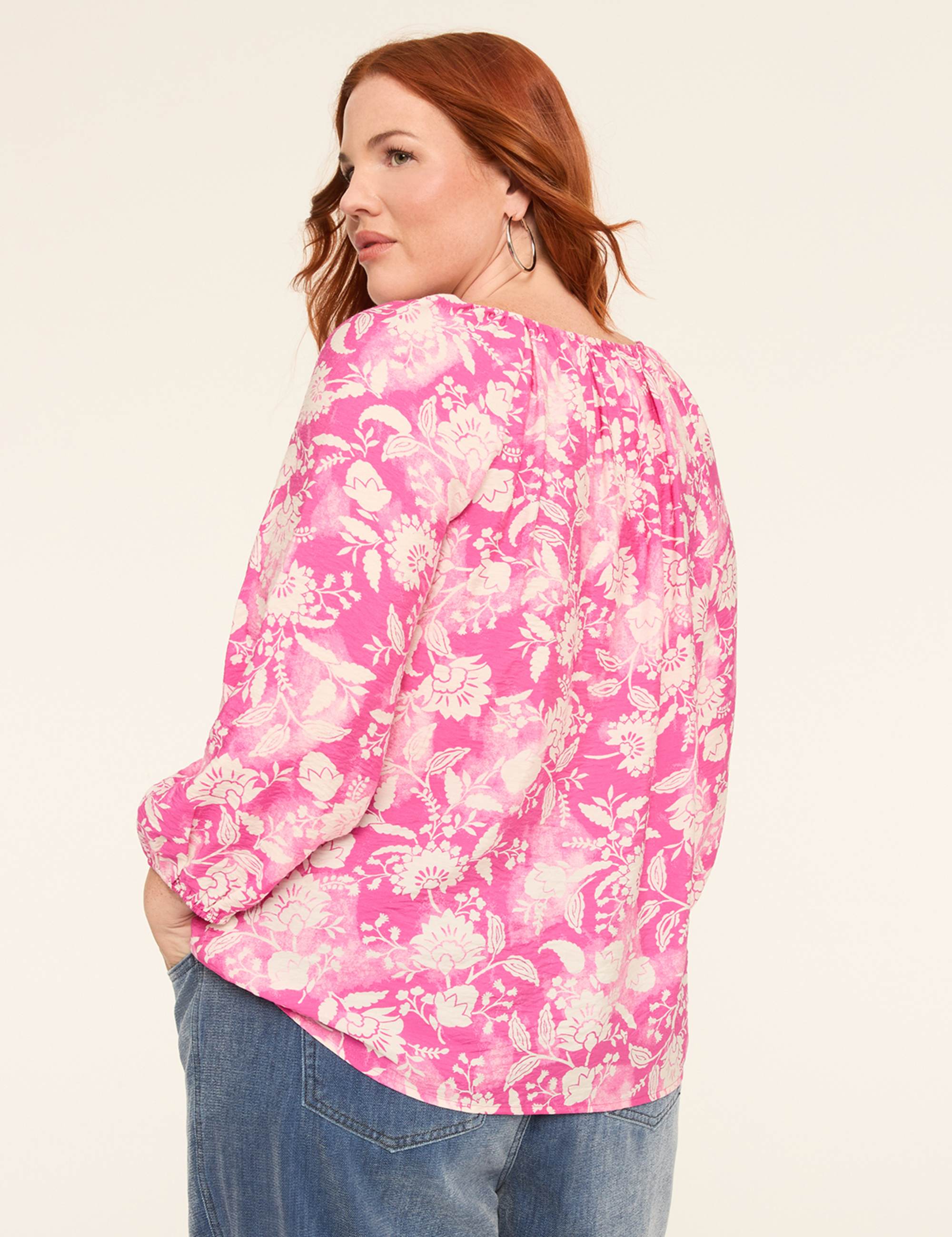 3/4-Sleeve Popover Blouse