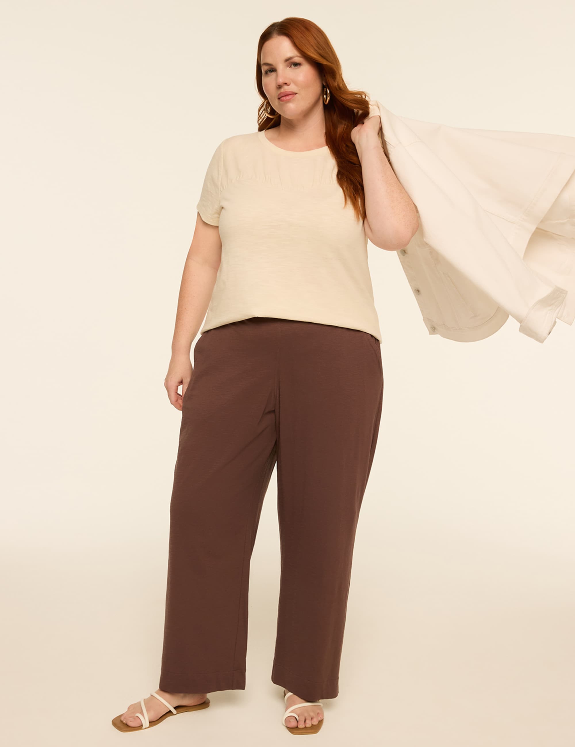 Slub Knit Pull-On Straight Leg Pant