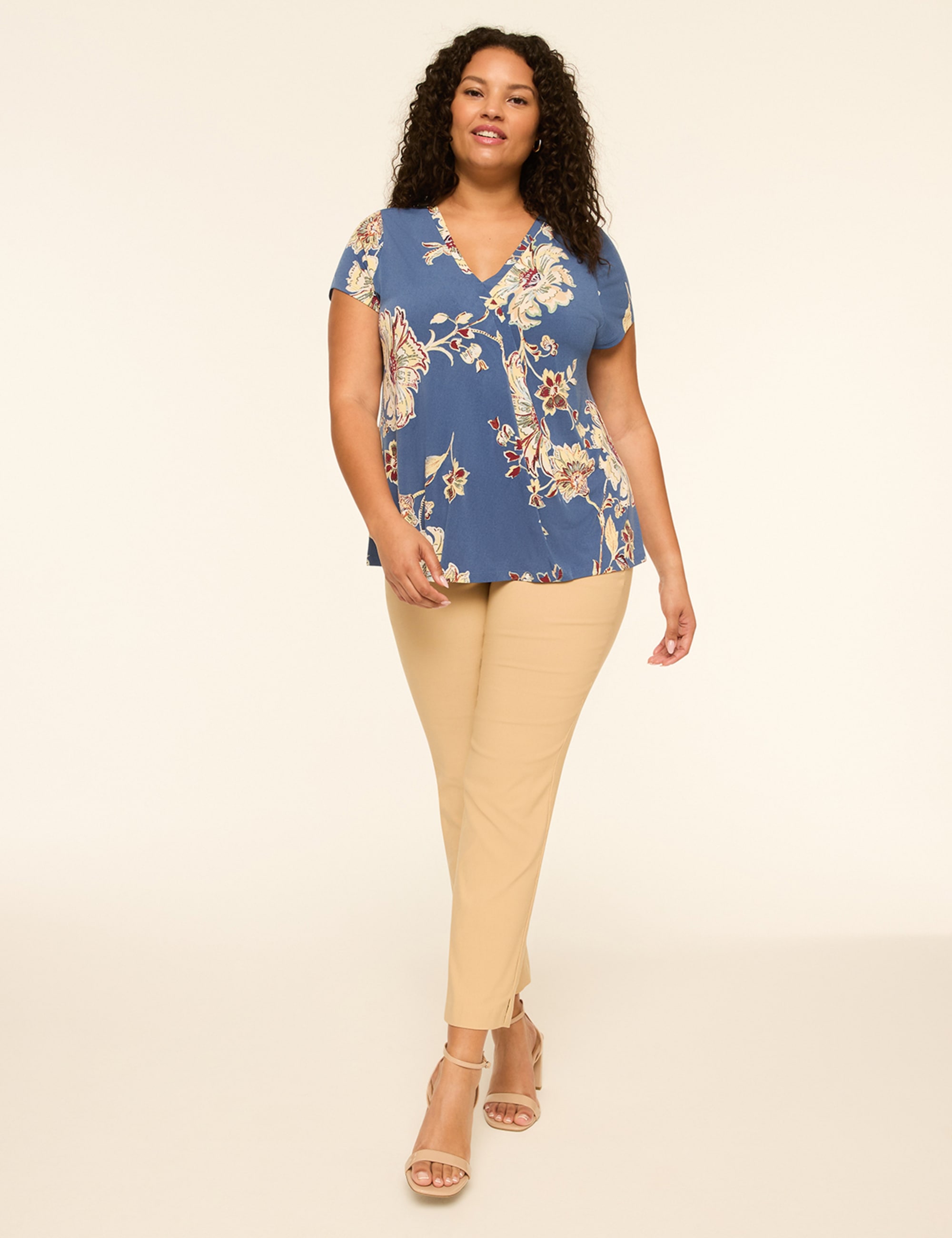 Swing Cap-Sleeve Pleat-Front Top