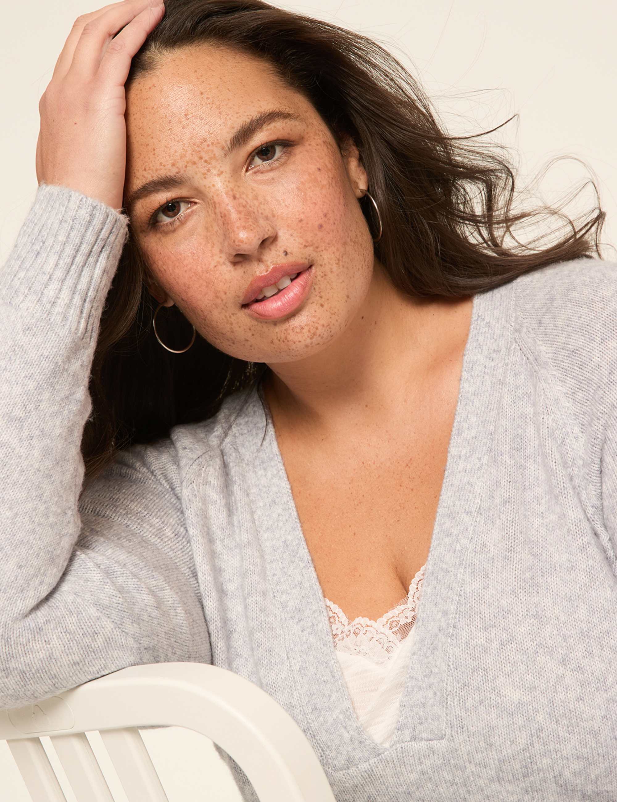 Layered Lace V-Neck Pullover Sweater