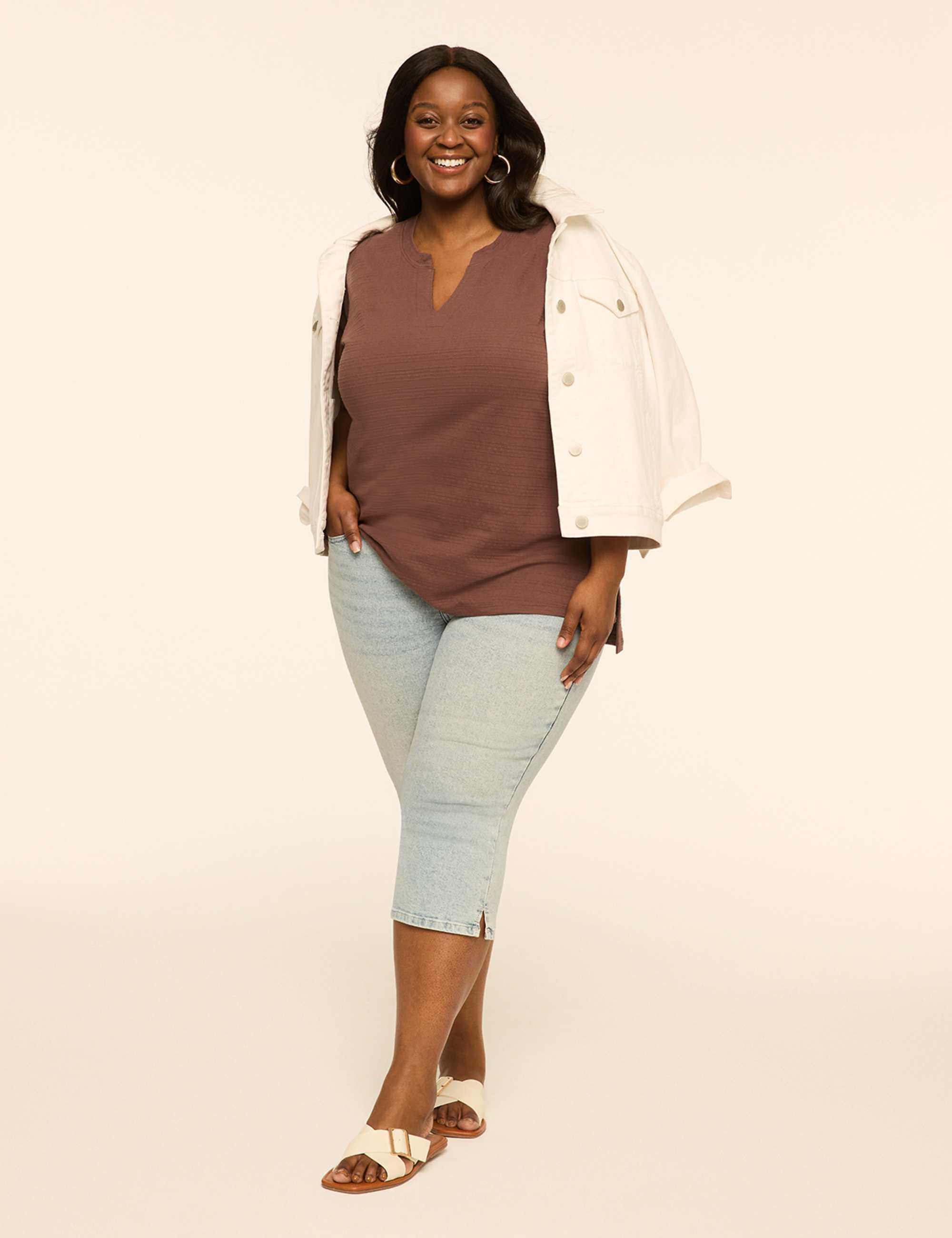 Notch-Neck Textured Knit Top