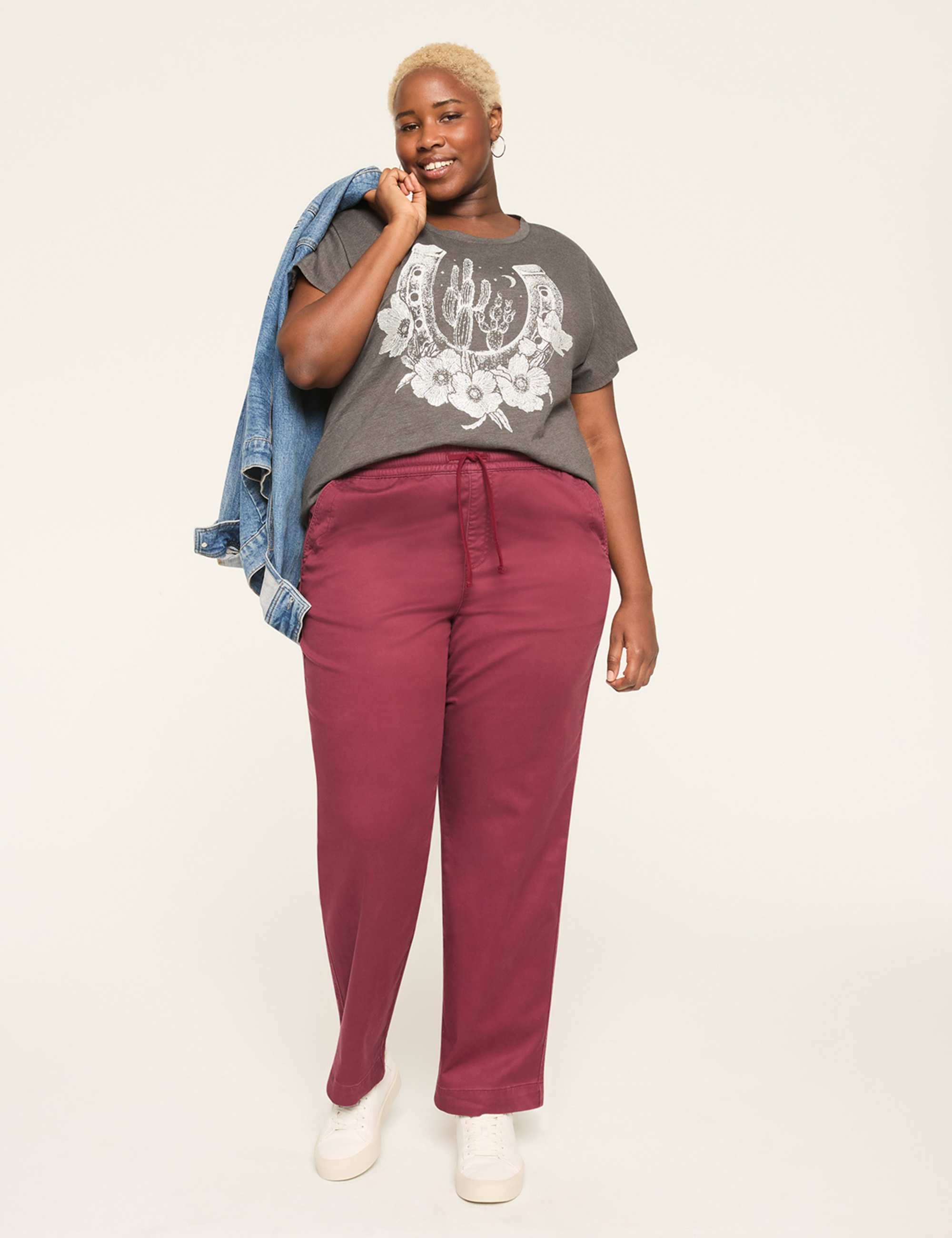 Glitter Flower & Horseshoe Dolman-Sleeve Graphic Tee