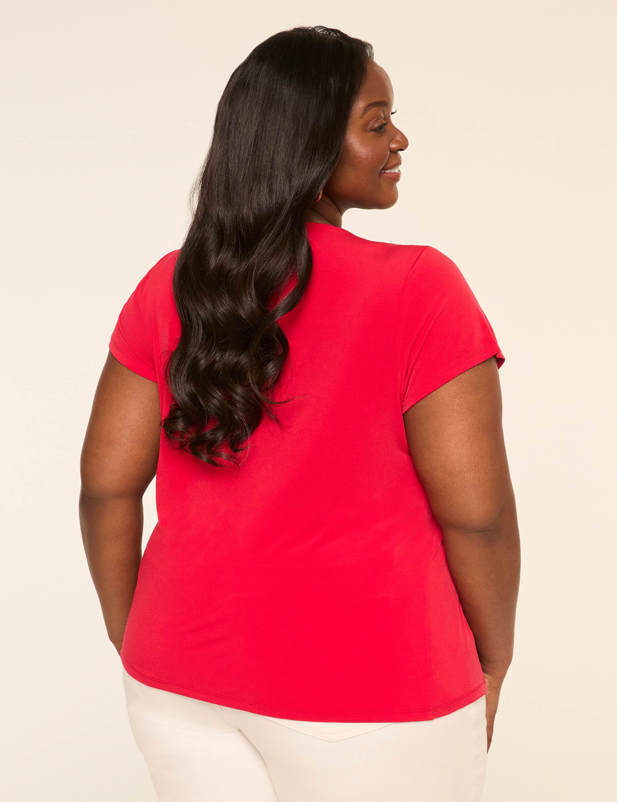 Swing Cap-Sleeve Pleat-Front Top