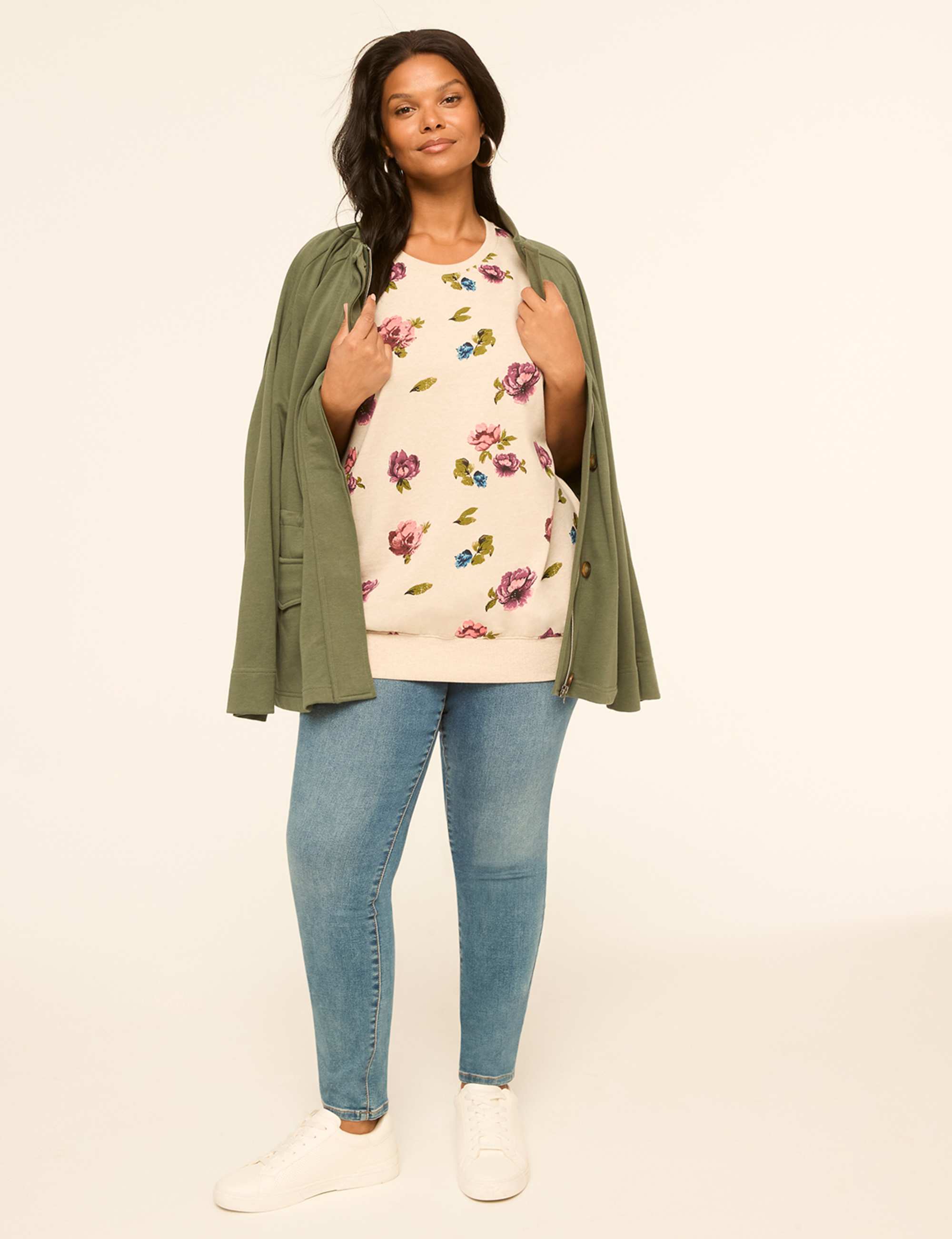 Short-Sleeve French Terry Floral Sweatshirt