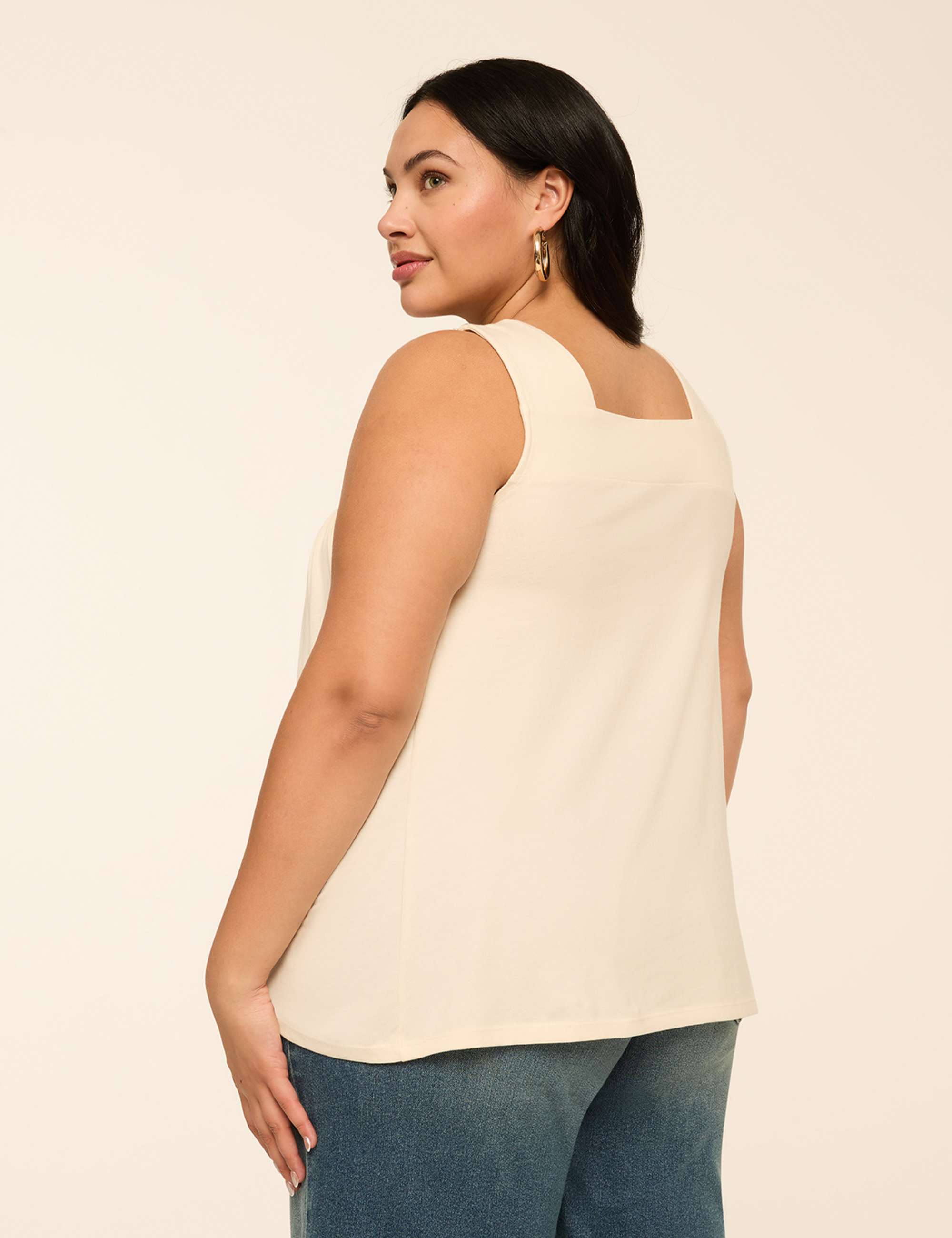 Square-Neck Crochet-Trim Tank