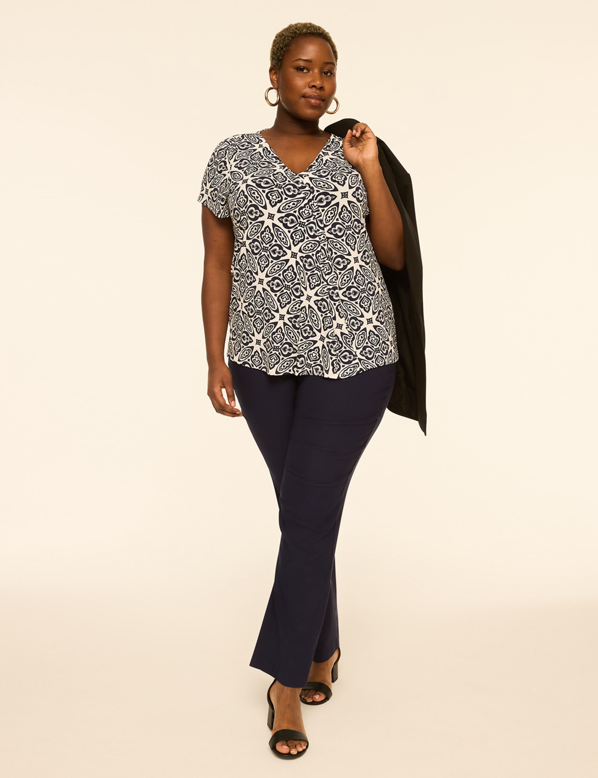 Swing Cap-Sleeve Pleat-Front Top