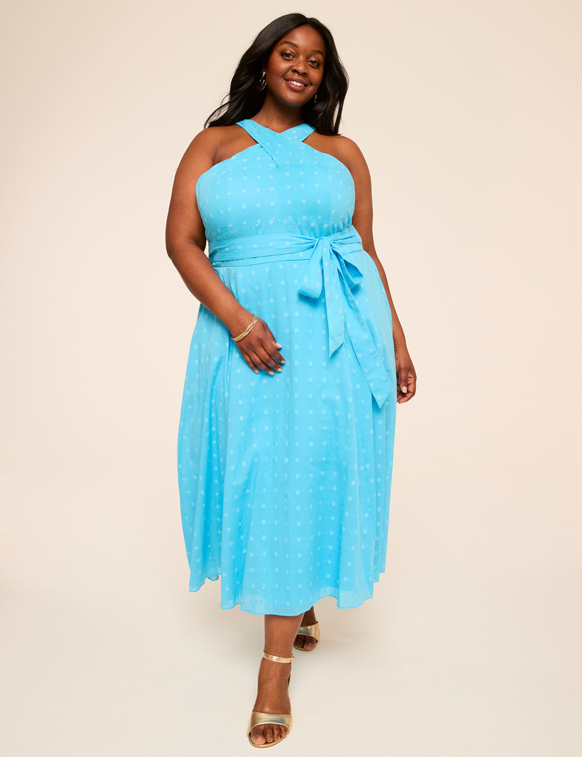 Lena Halter-Neck Embroidered Maxi Dress