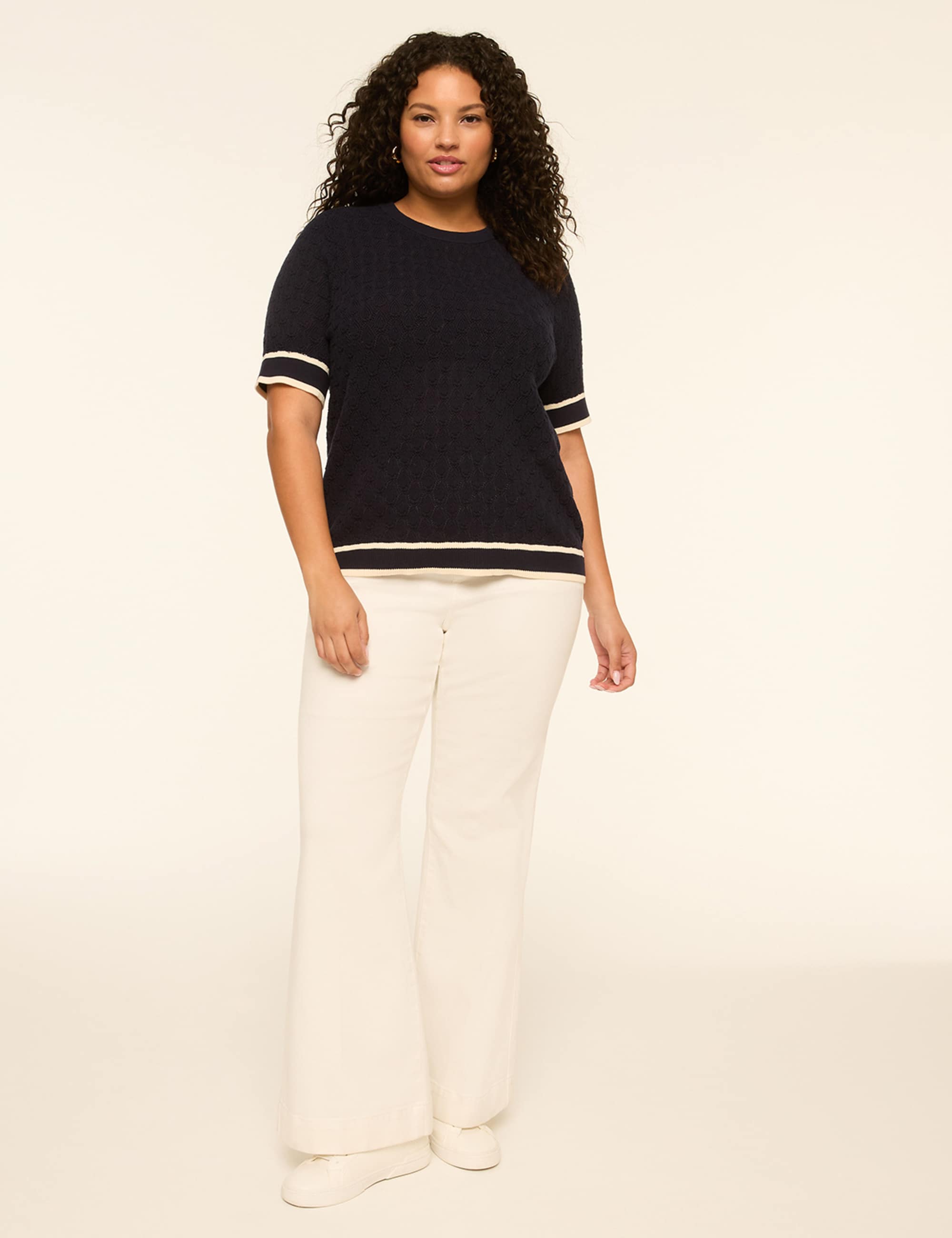 Short-Sleeve Pointelle-Stitch Sweater