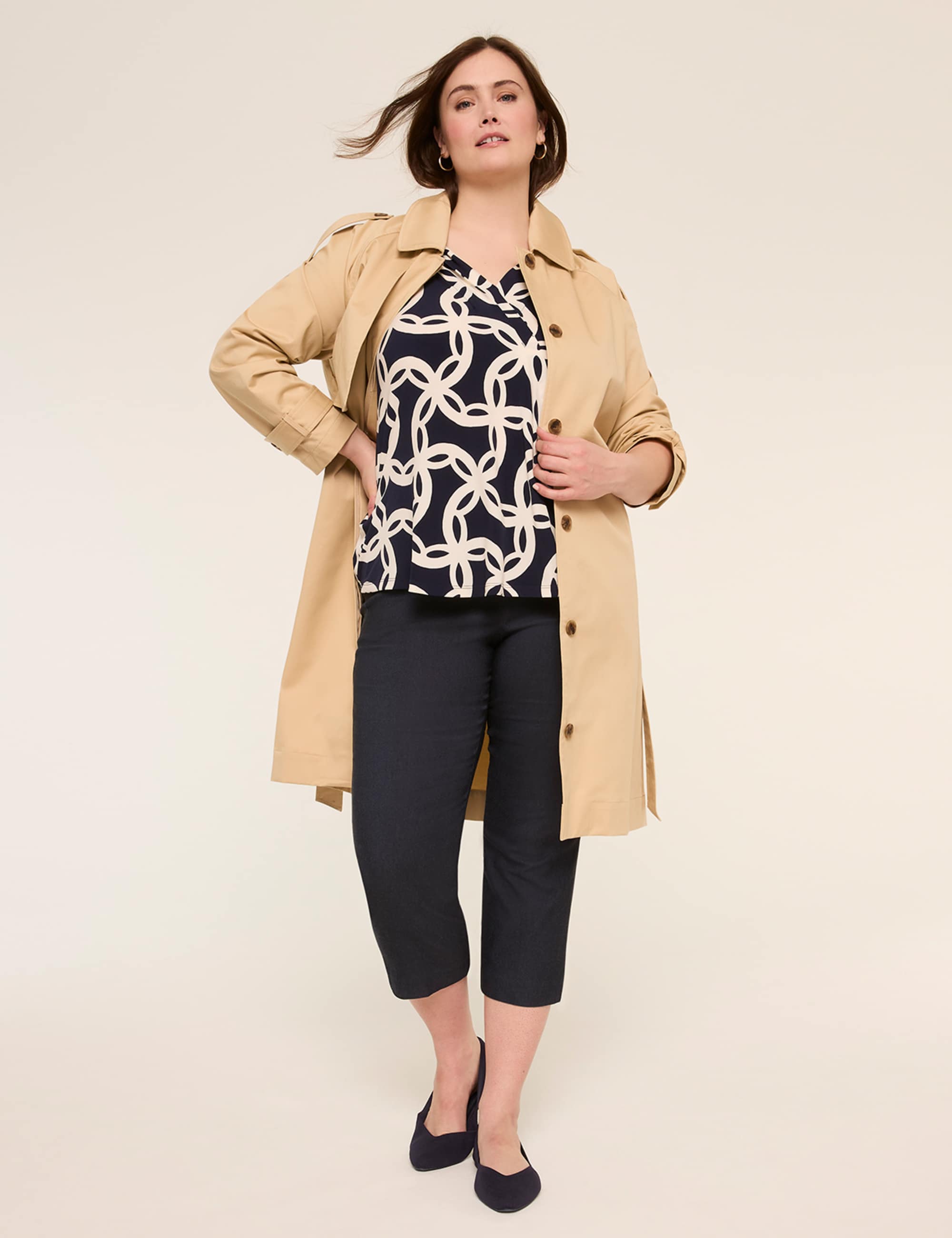 Swing Cap-Sleeve Pleat-Front Top
