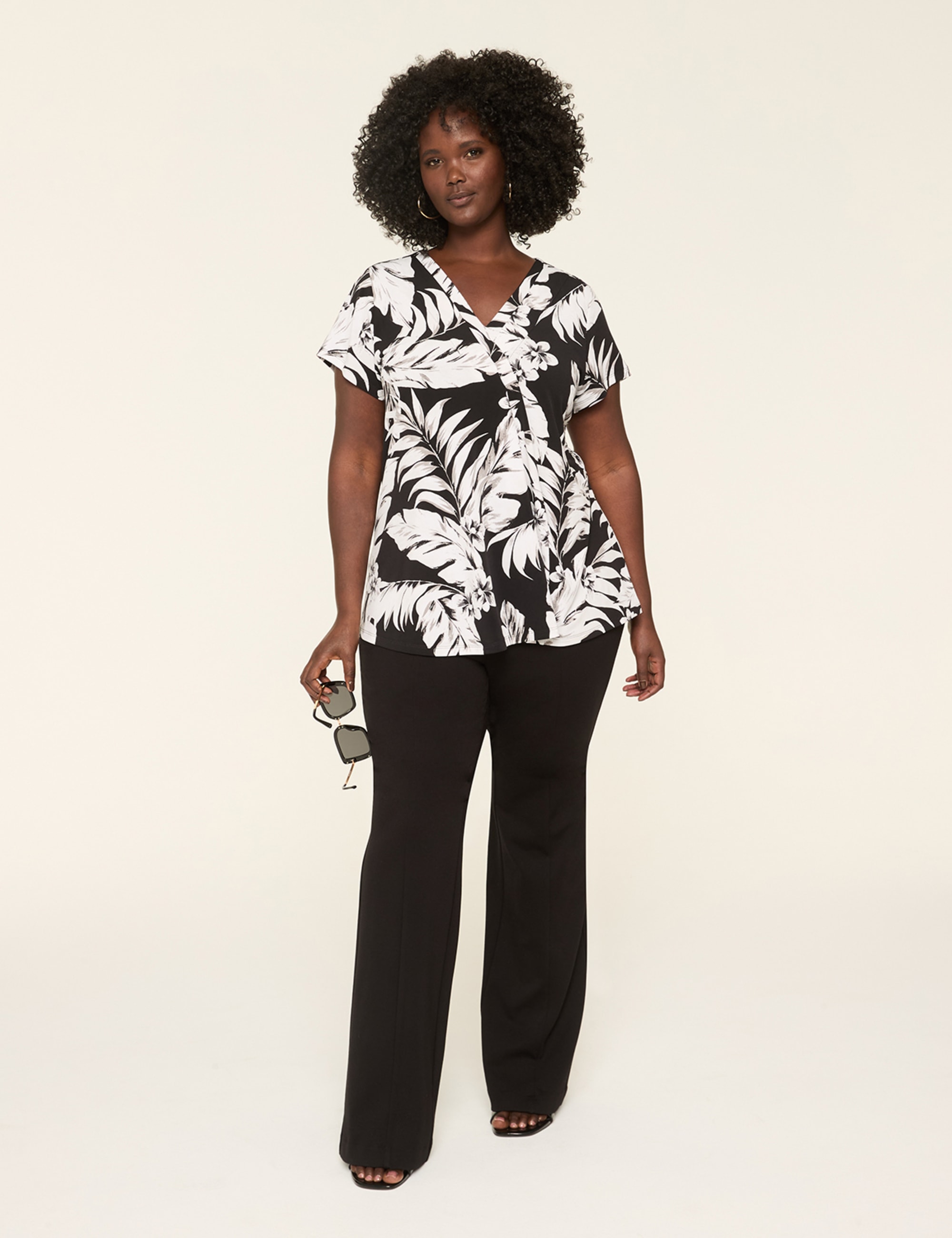 Cap-Sleeve Pleat-Front Top