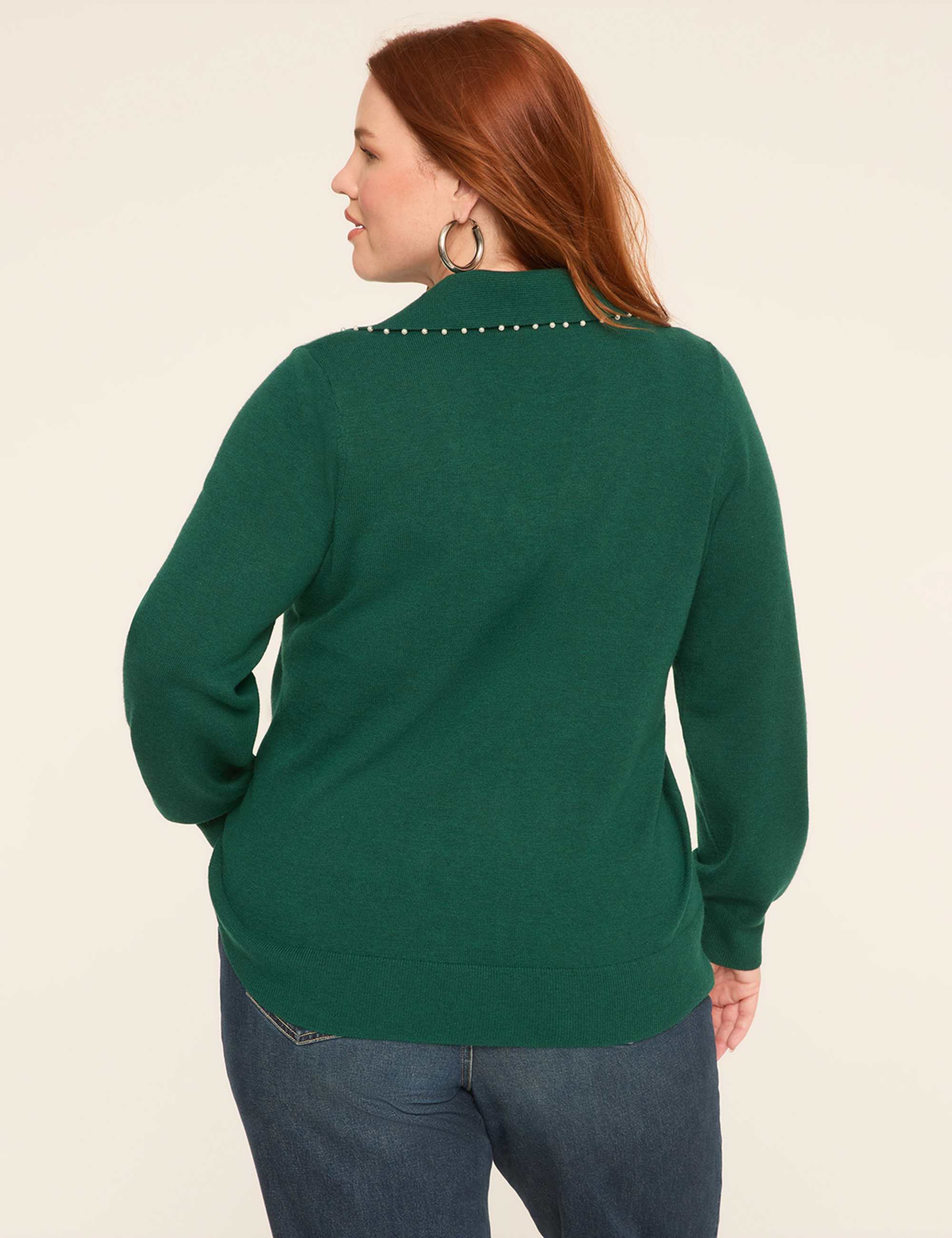 Pearlized V-Neck Collar Sweater