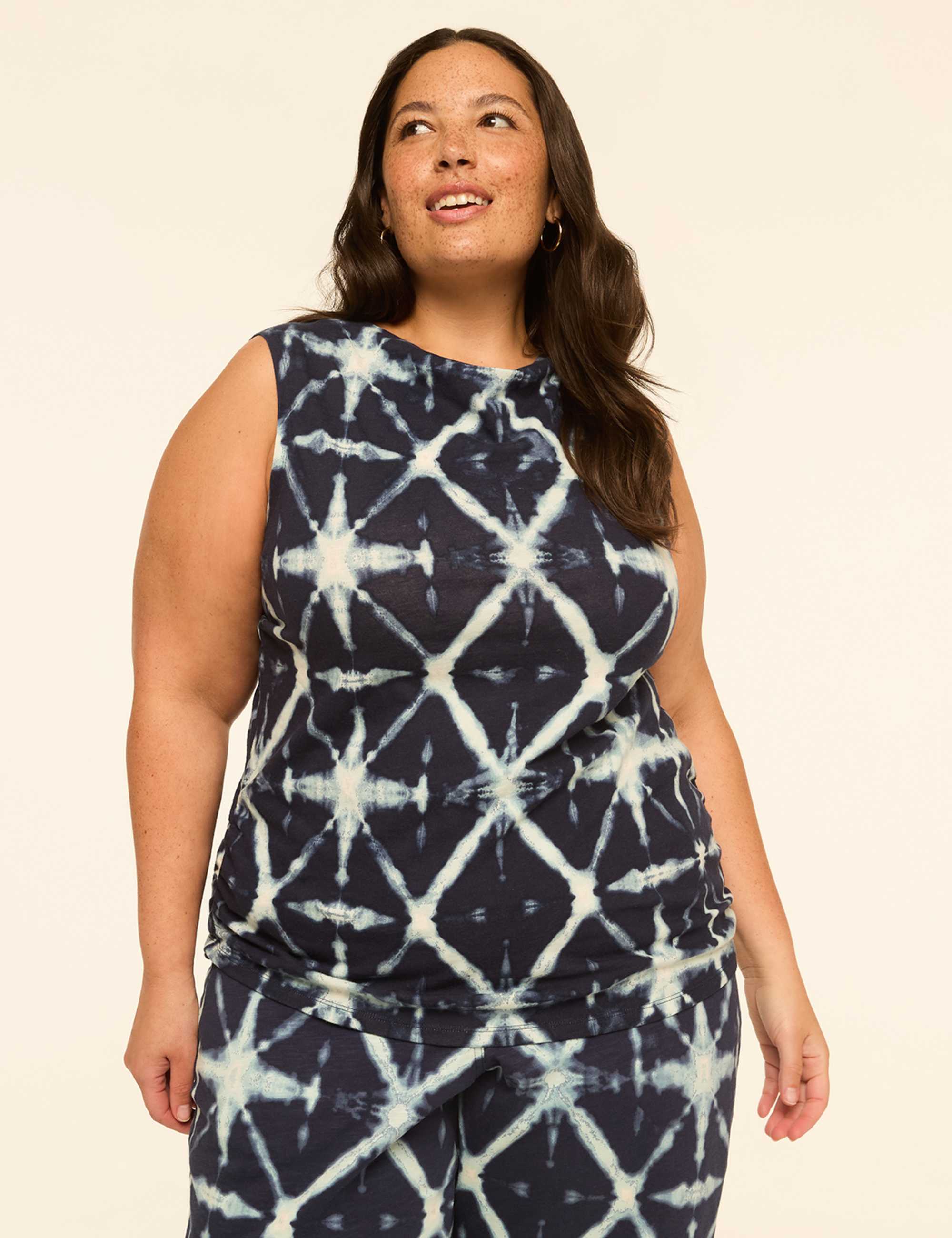 Sleeveless Boatneck Side-Ruched Top