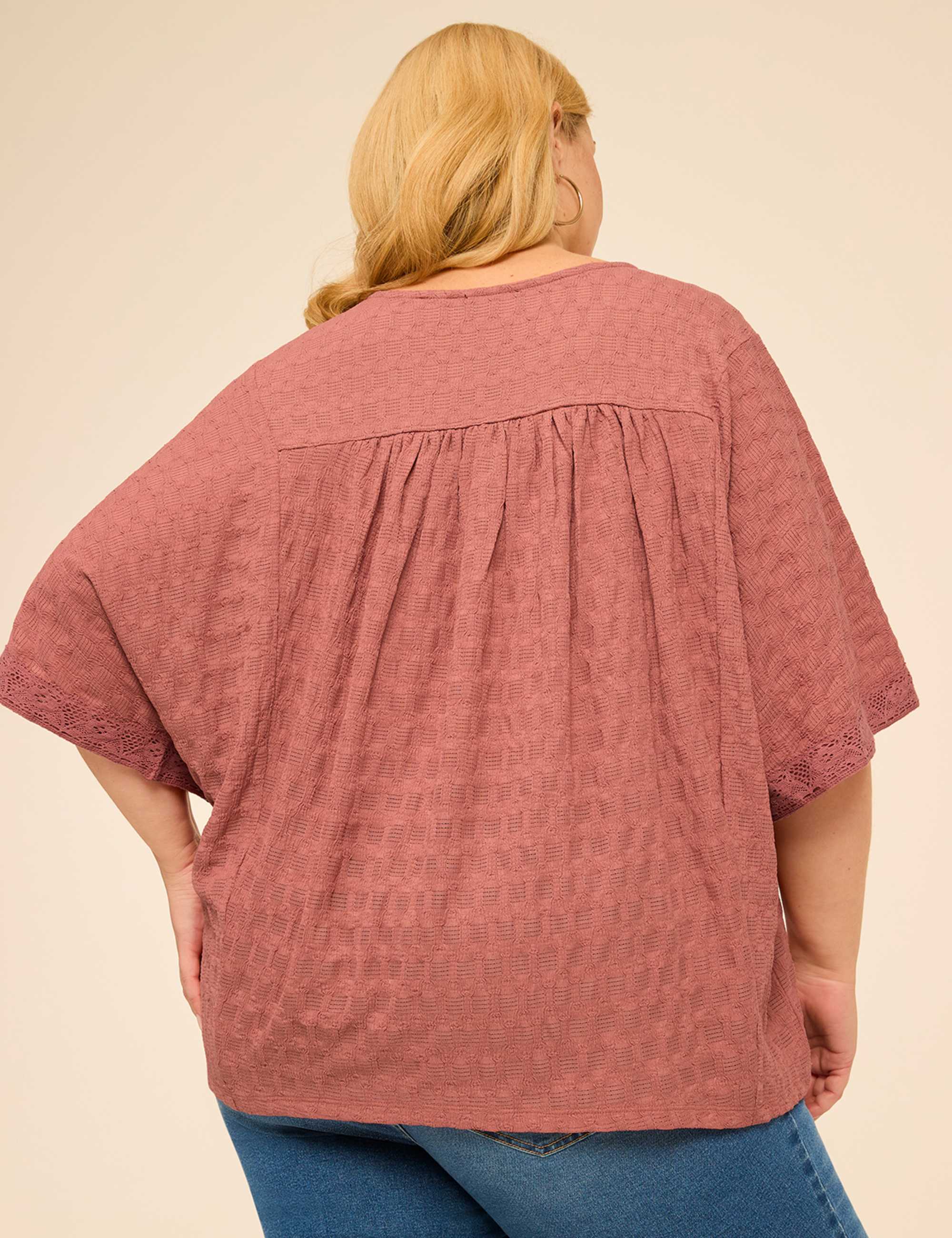Button-Front Lace-Trim Top