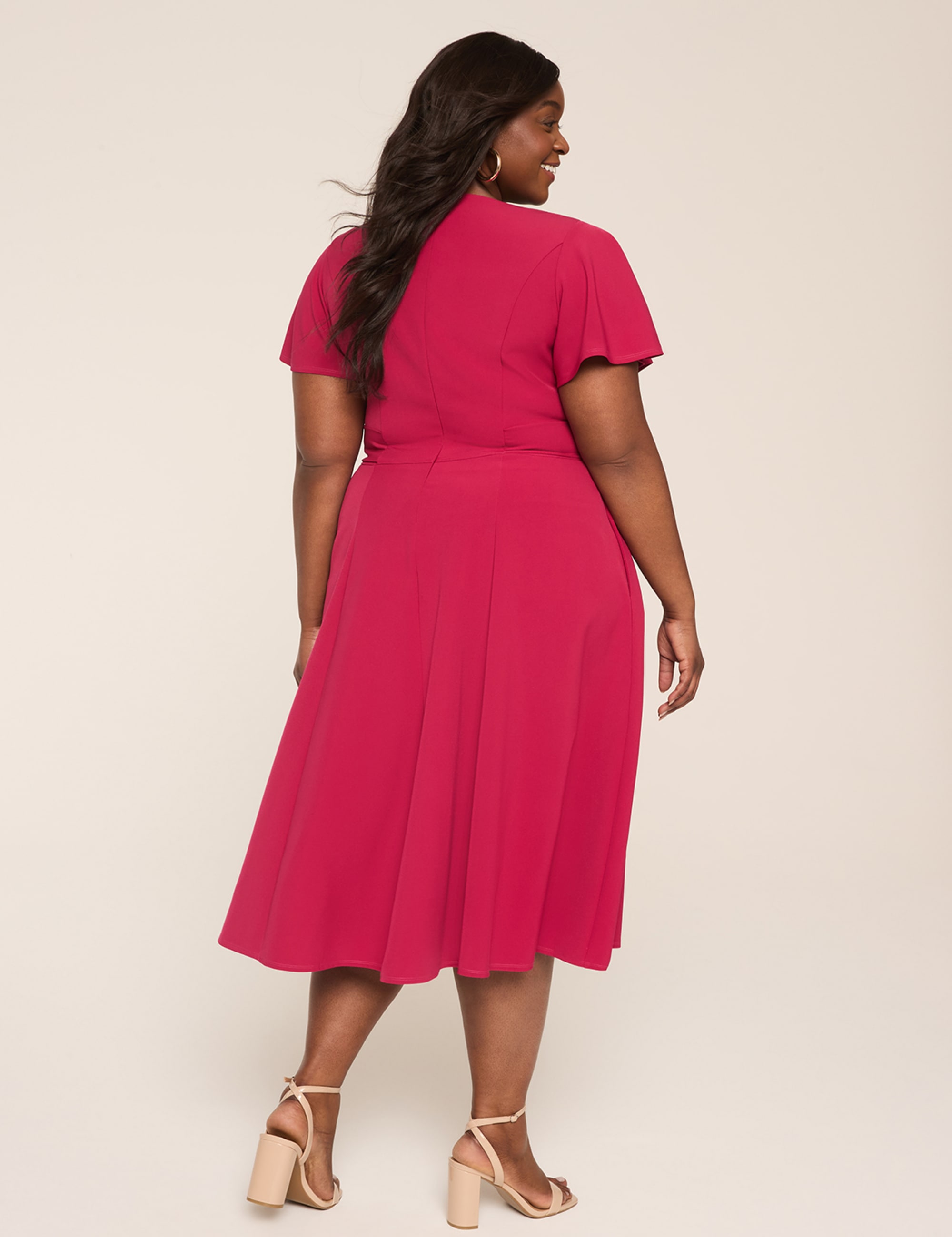 Lena V-Neck Level-Hem Midi Dress