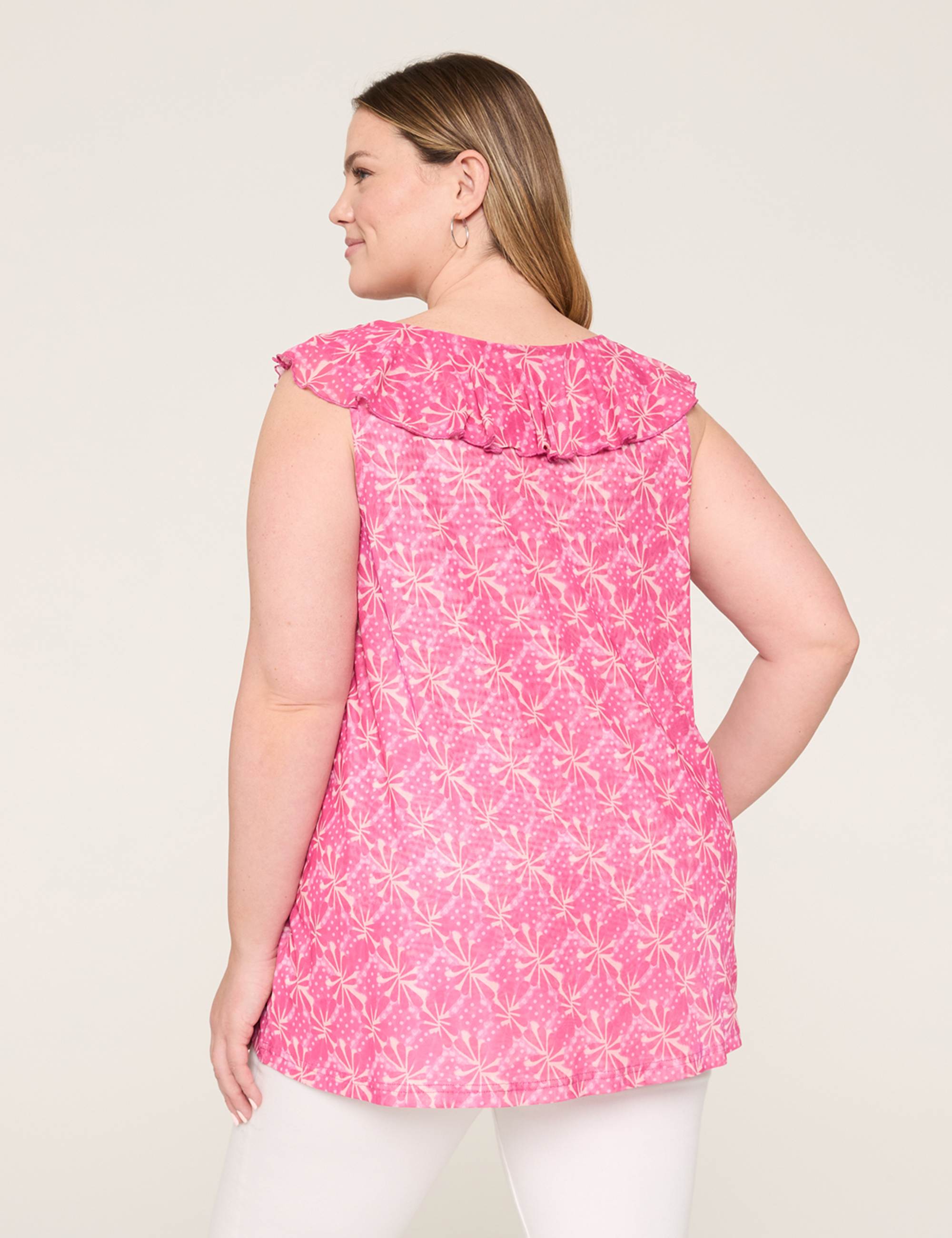 Sleeveless Ruffle V-Neck Mesh Top