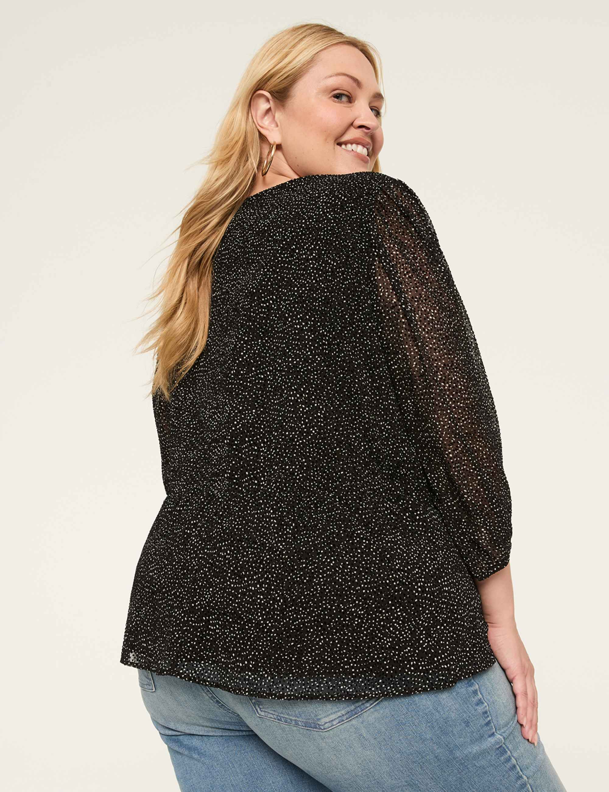 3/4-Sleeve Faux-Wrap Blouse