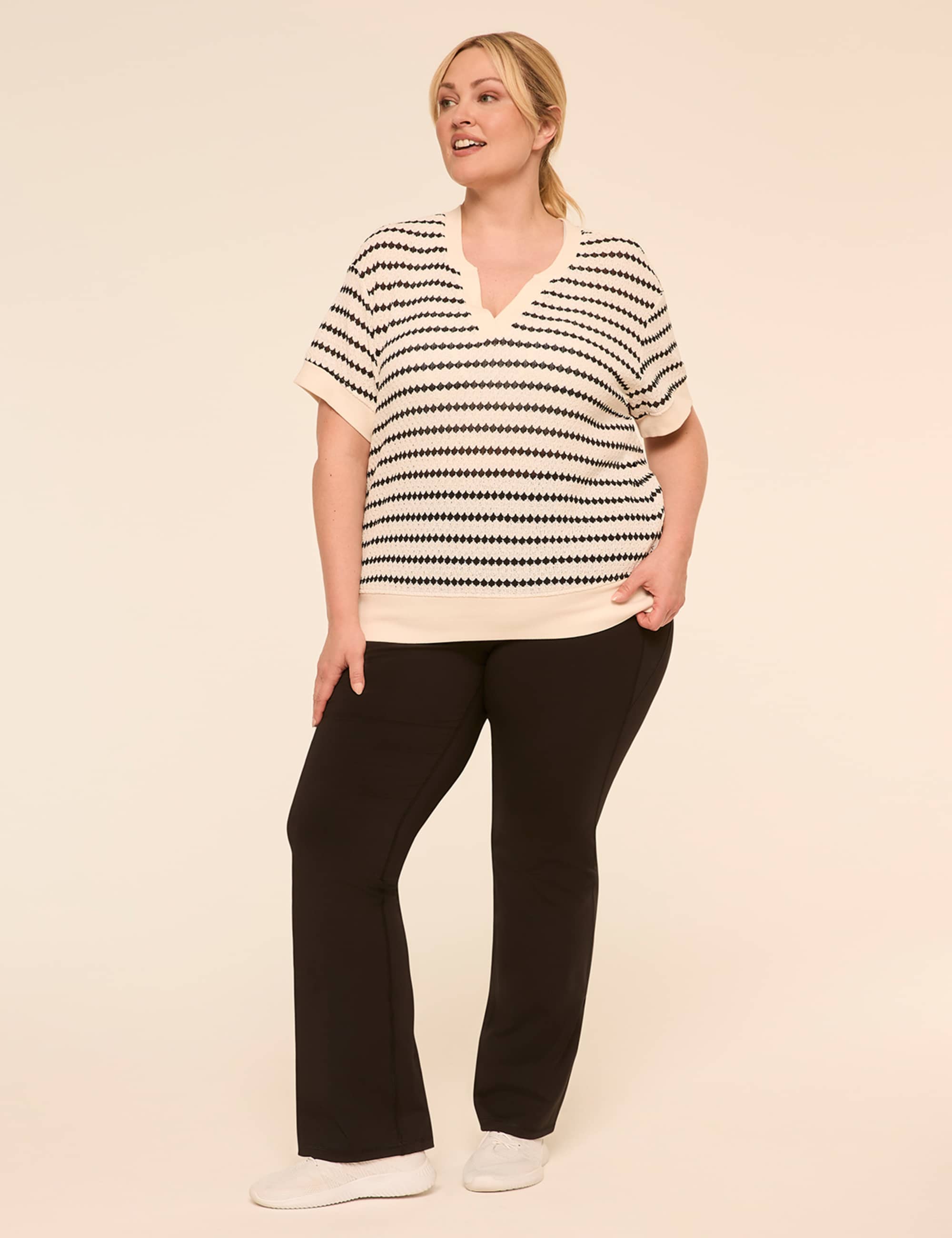 LIVI Elbow-Sleeve Textured-Knit Top
