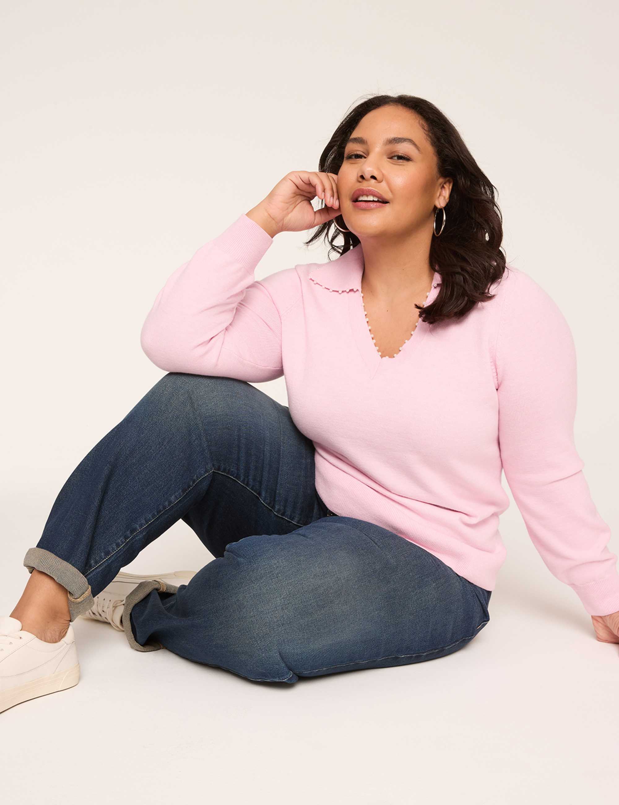 Pearlized V-Neck Collar Sweater