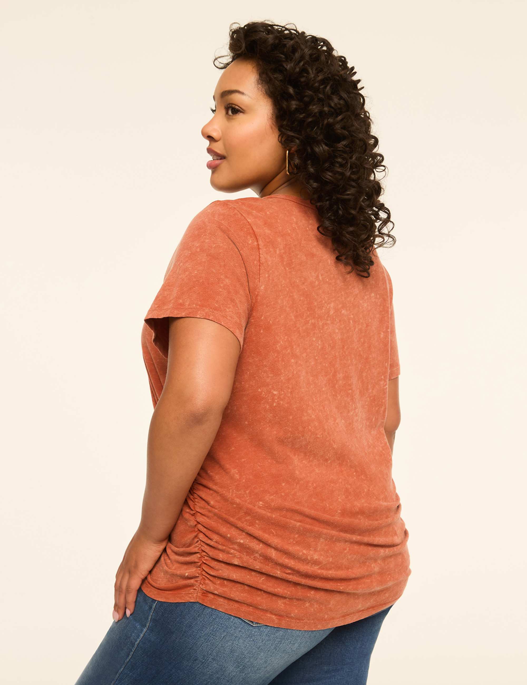 Short-Sleeve V-Neck Side-Ruched Tee