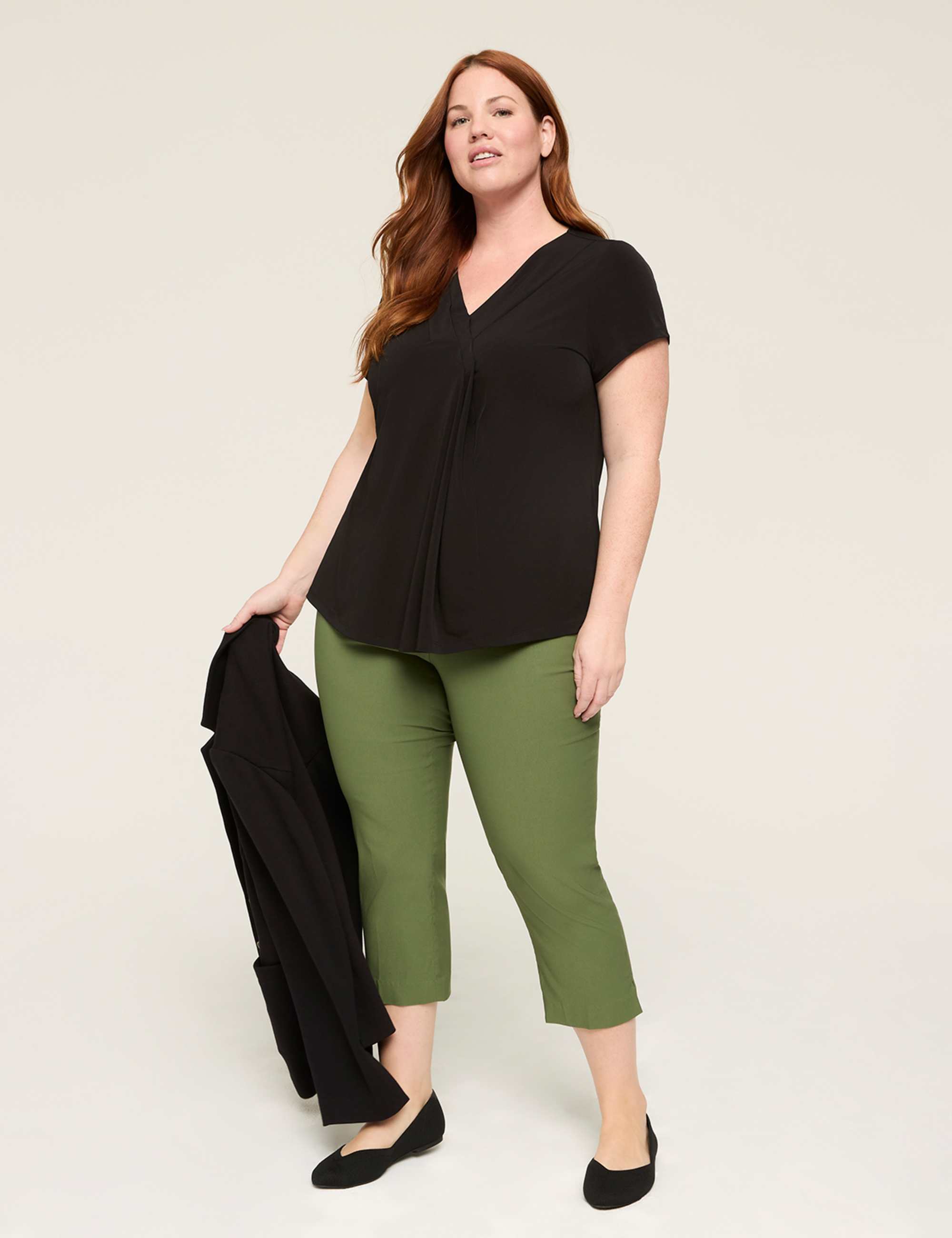 Cap-Sleeve Pleat-Front Top