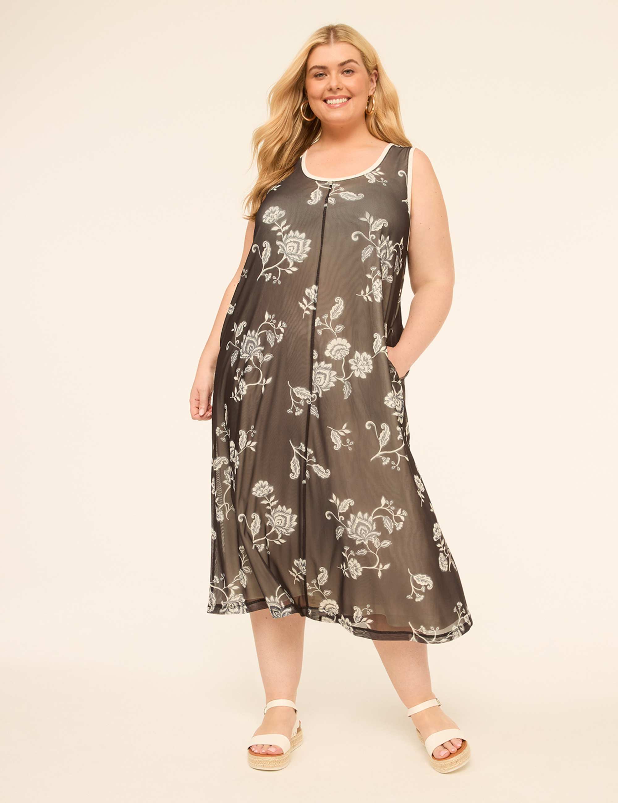 Sleeveless Double-Layer Mesh Midi Dress