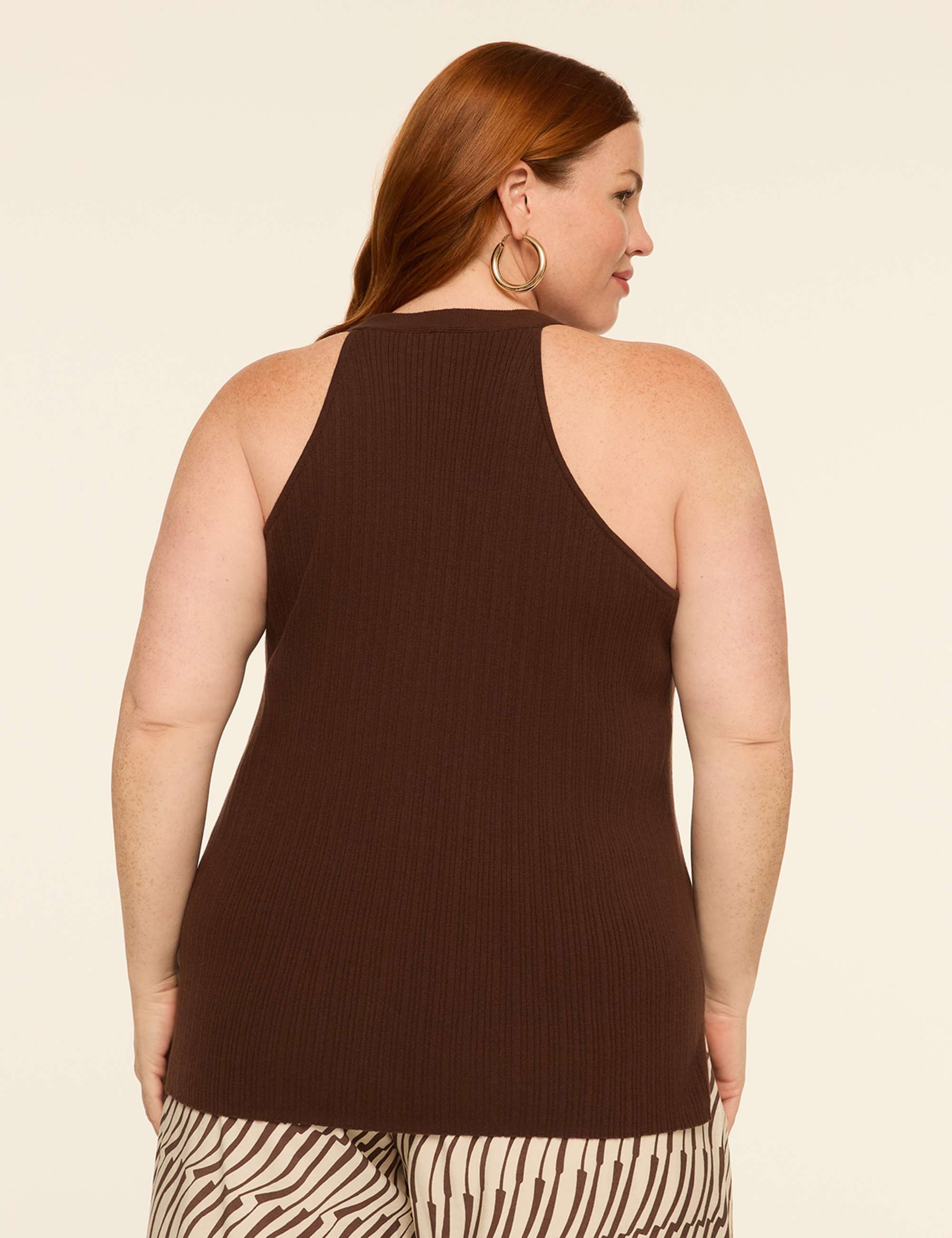 Ribbed Halter-Neck Button-Front Sweater Vest