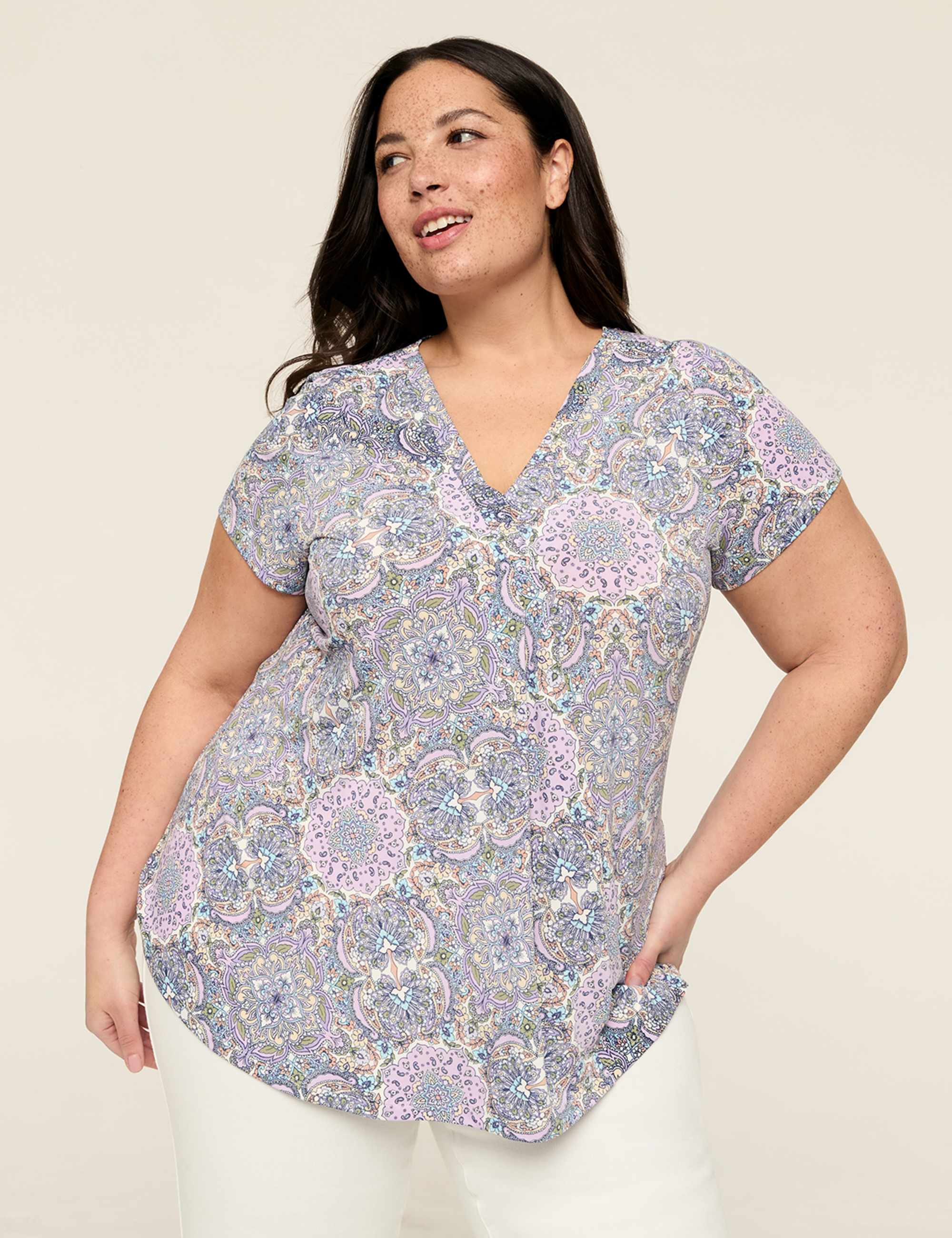 Cap-Sleeve Pleat-Front Top