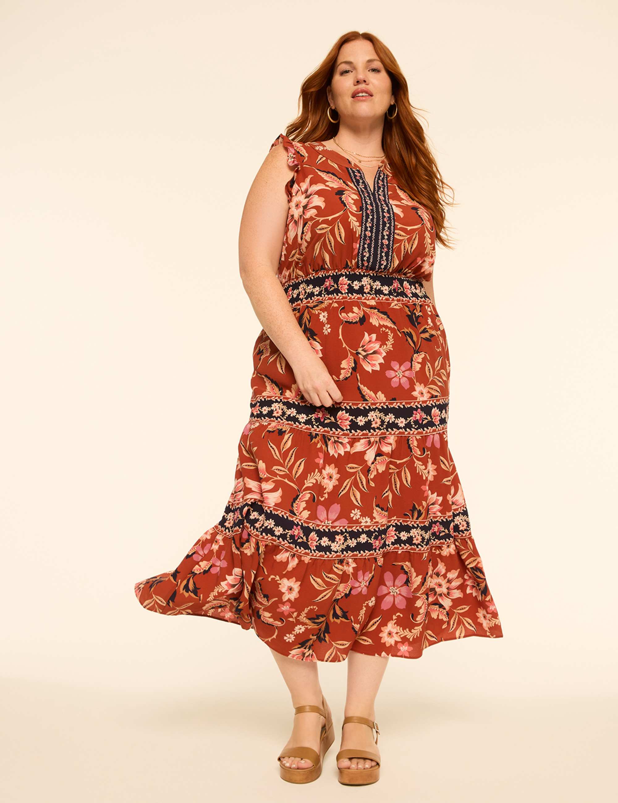 Ruffle-Sleeve Tiered Maxi Dress