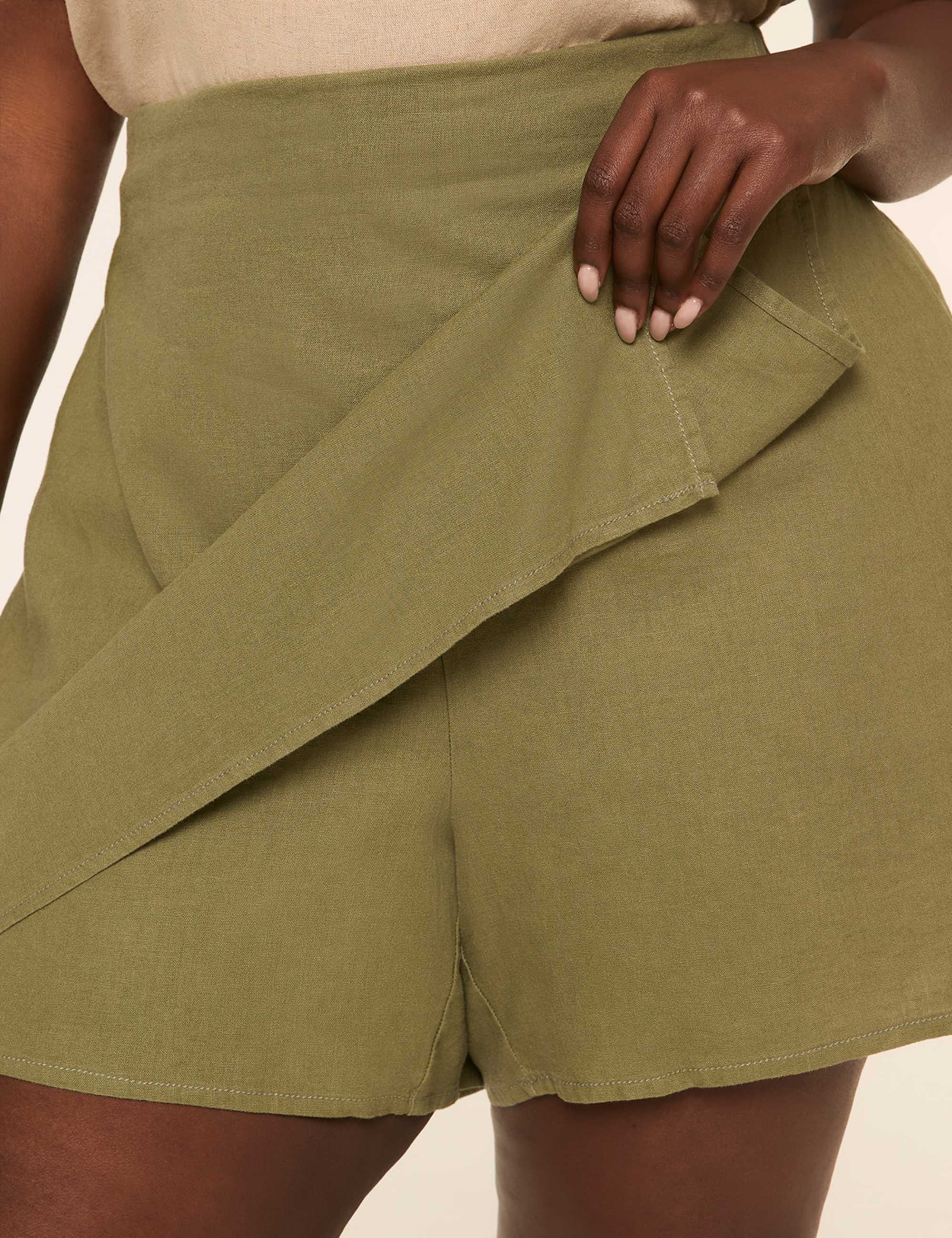Linen-Blend Faux-Wrap Skort