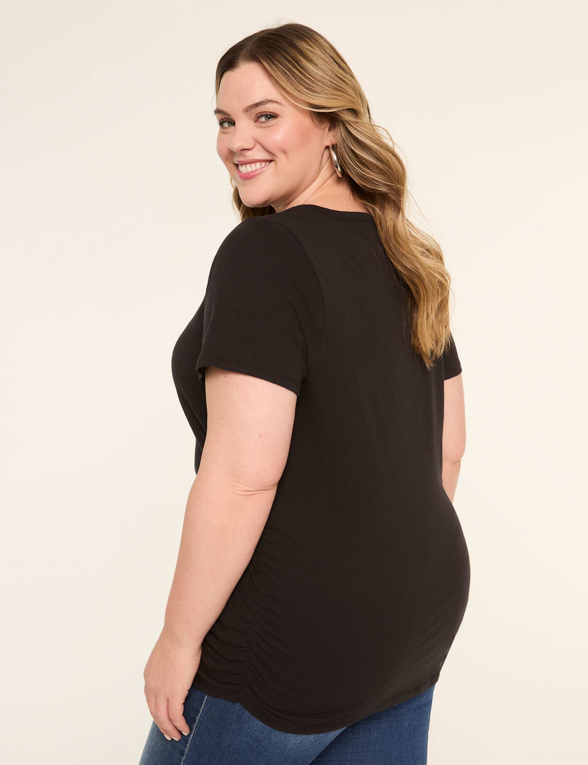 Short-Sleeve V-Neck Side-Ruched Tee