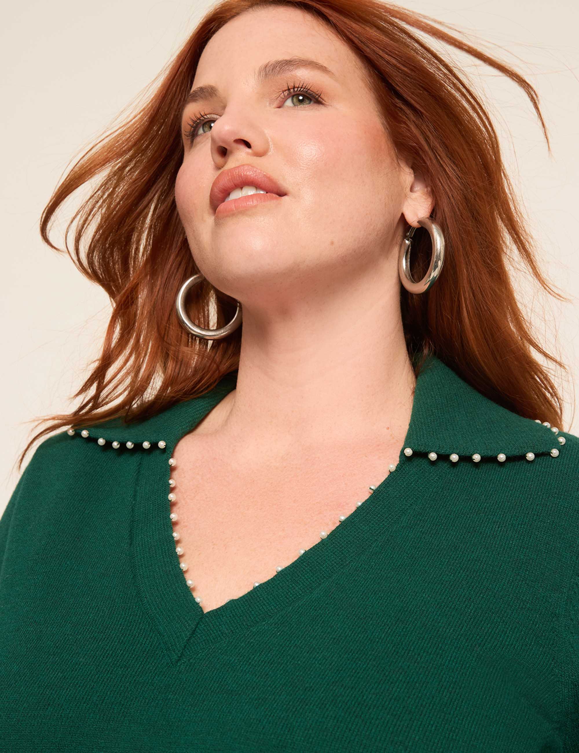 Pearlized V-Neck Collar Sweater