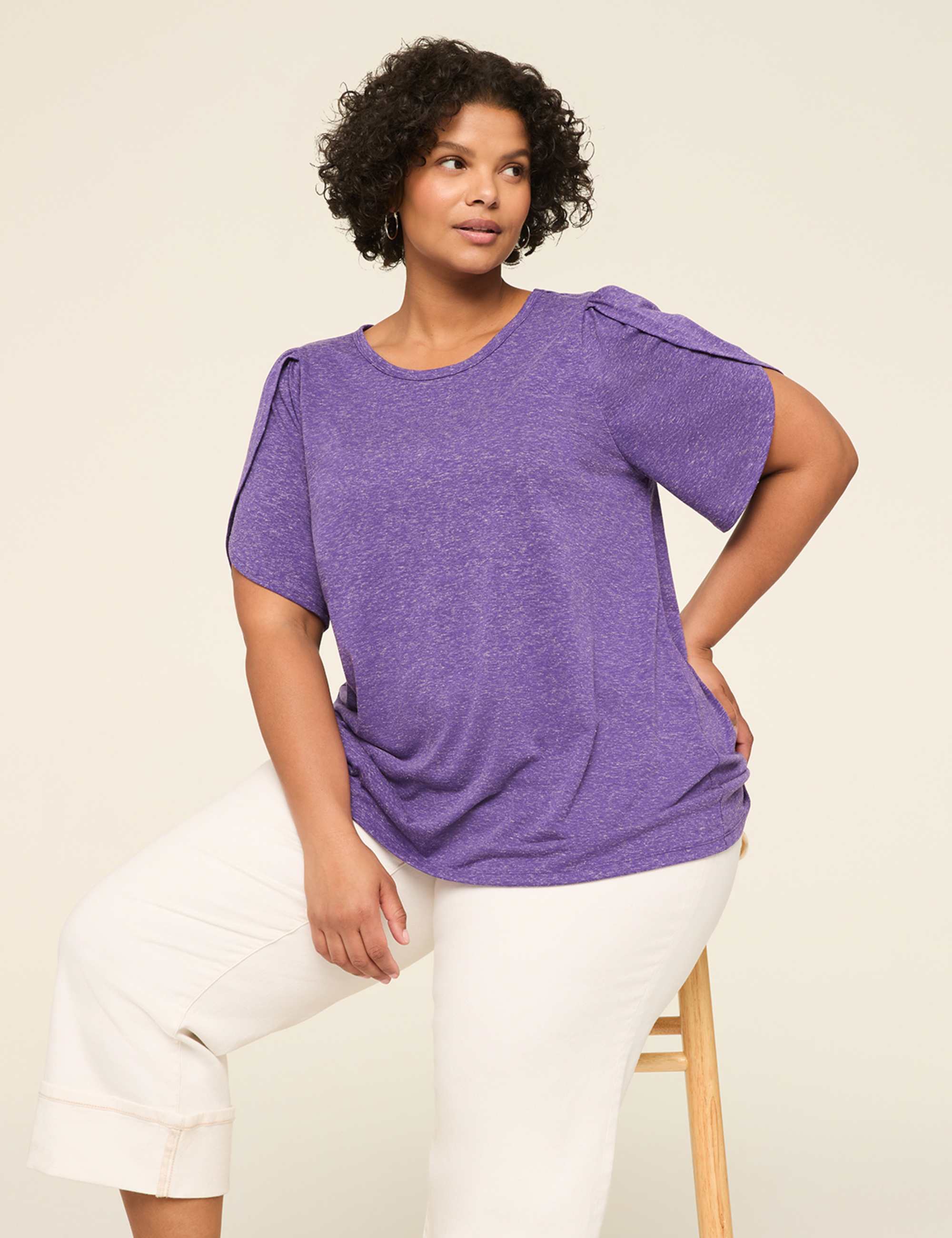 Knit Linen Tulip-Sleeve Top