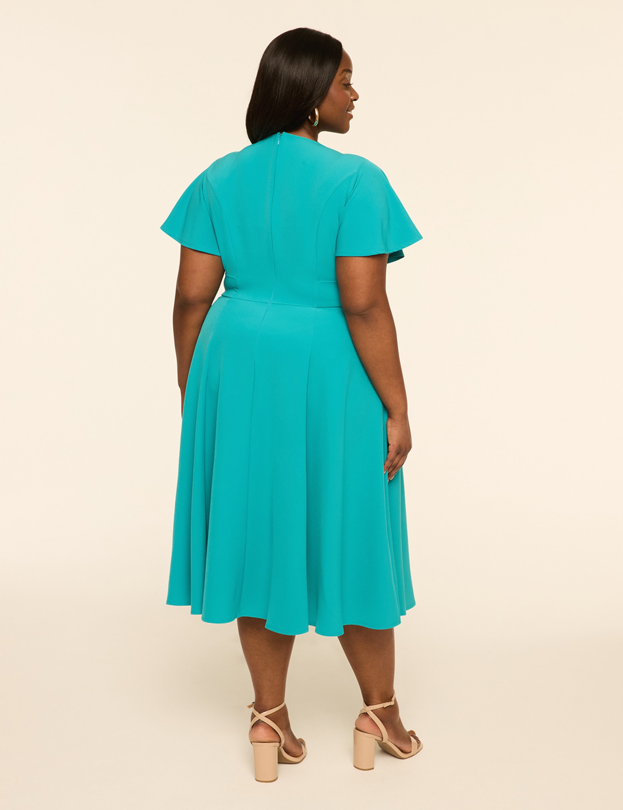 Lena V-Neck Level-Hem Midi Dress