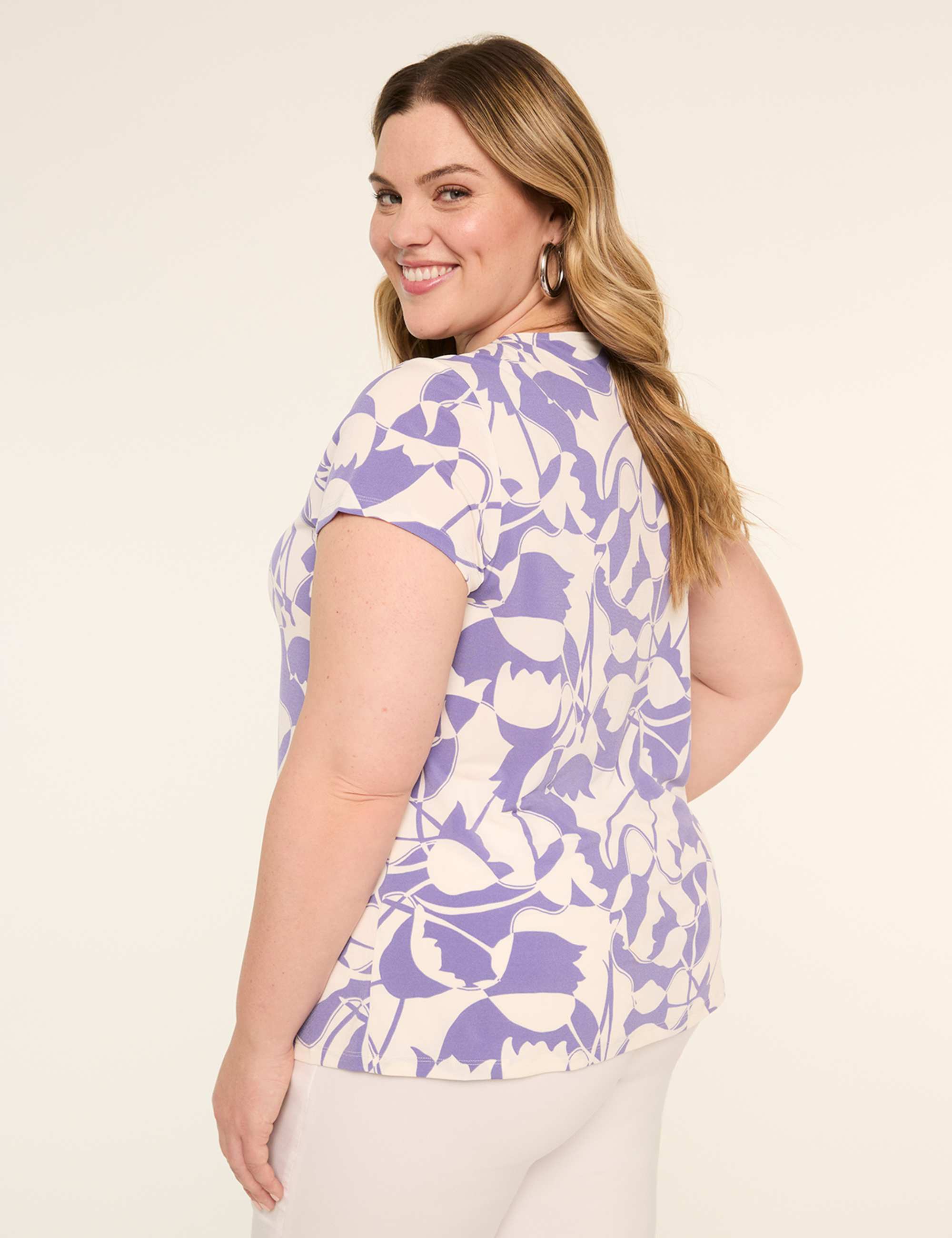 Swing Cap-Sleeve Pleat-Front Top